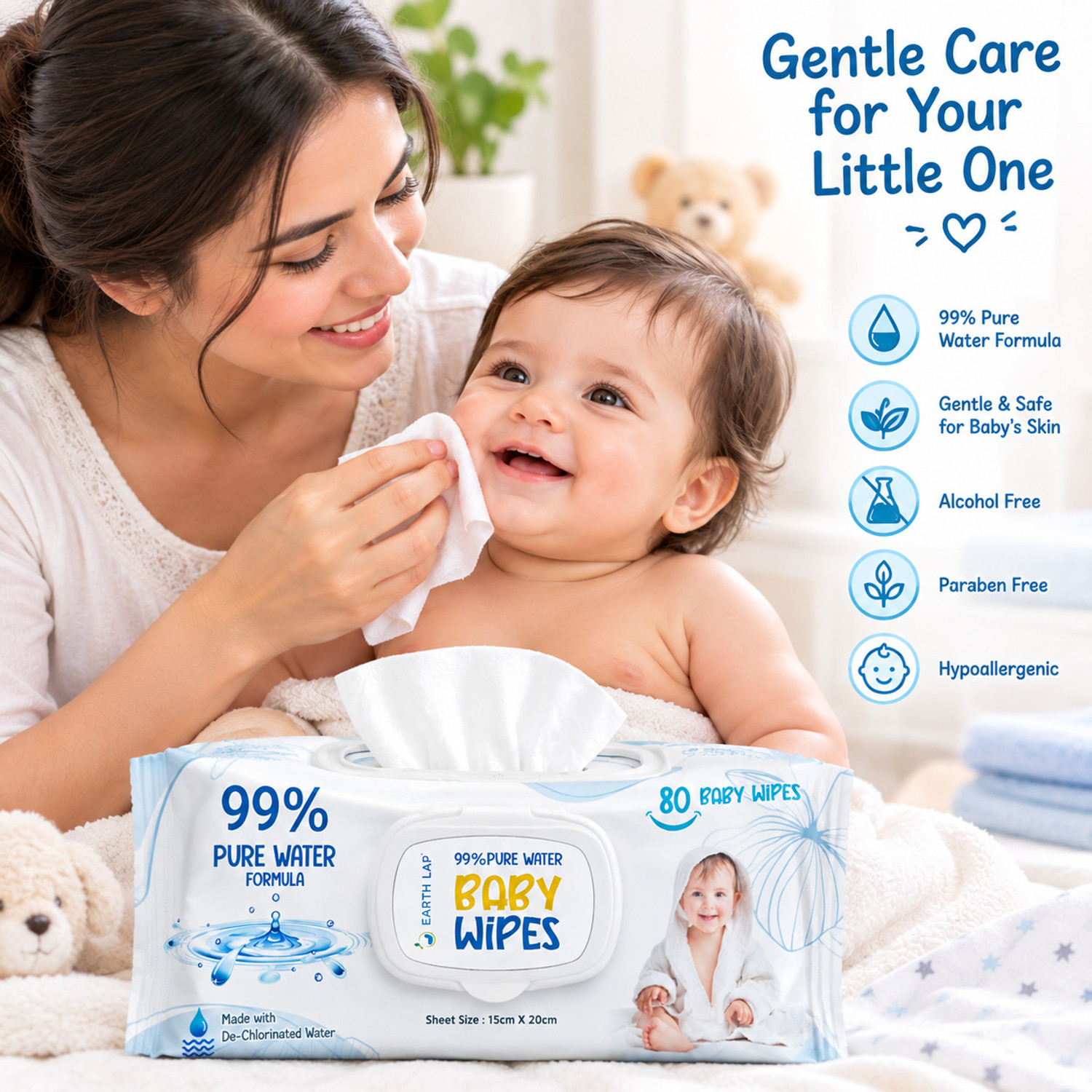Image of Earth Lap Baby Wipes, 99% Pure Water Formula, Pack of 1