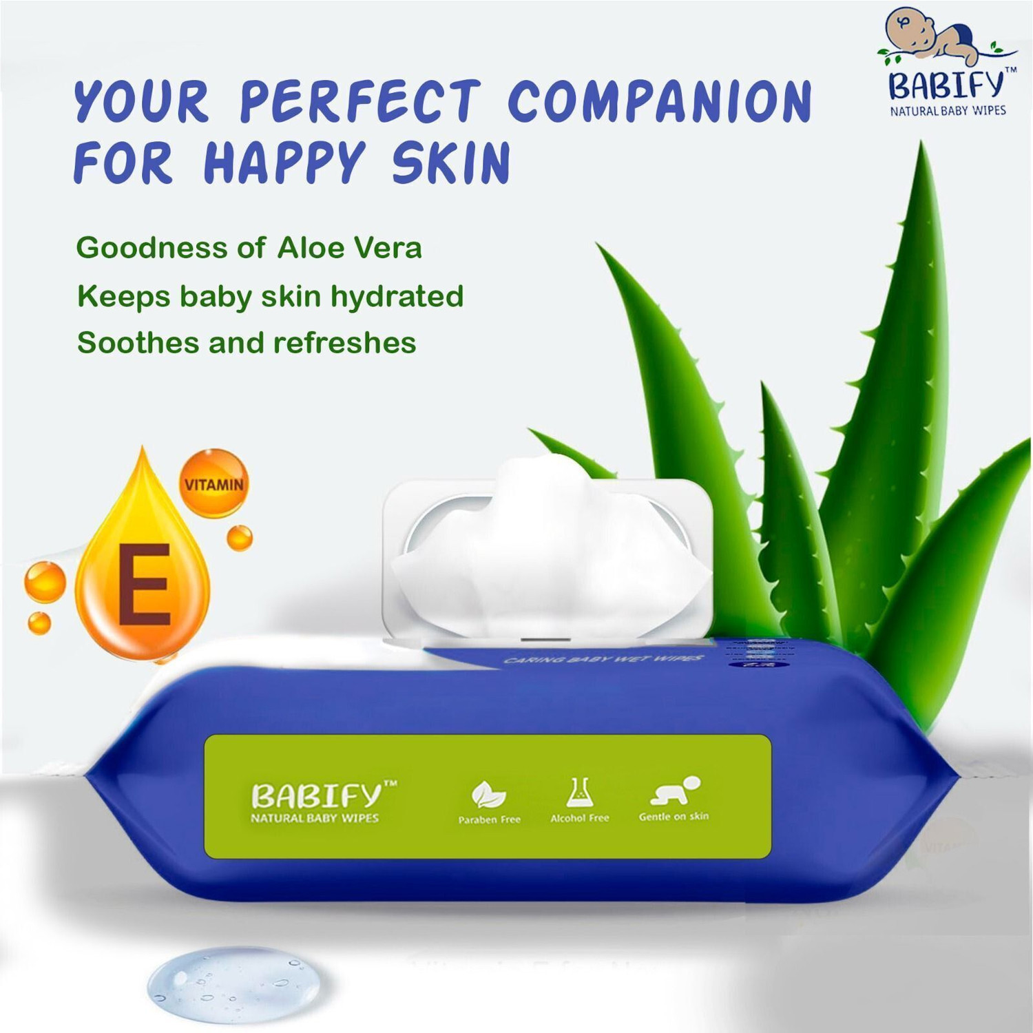 Image of BabiFy Extra Soft Premium Baby Wipes With Aloe Vera & Paraben-Free Pack of 3-216 Wipes