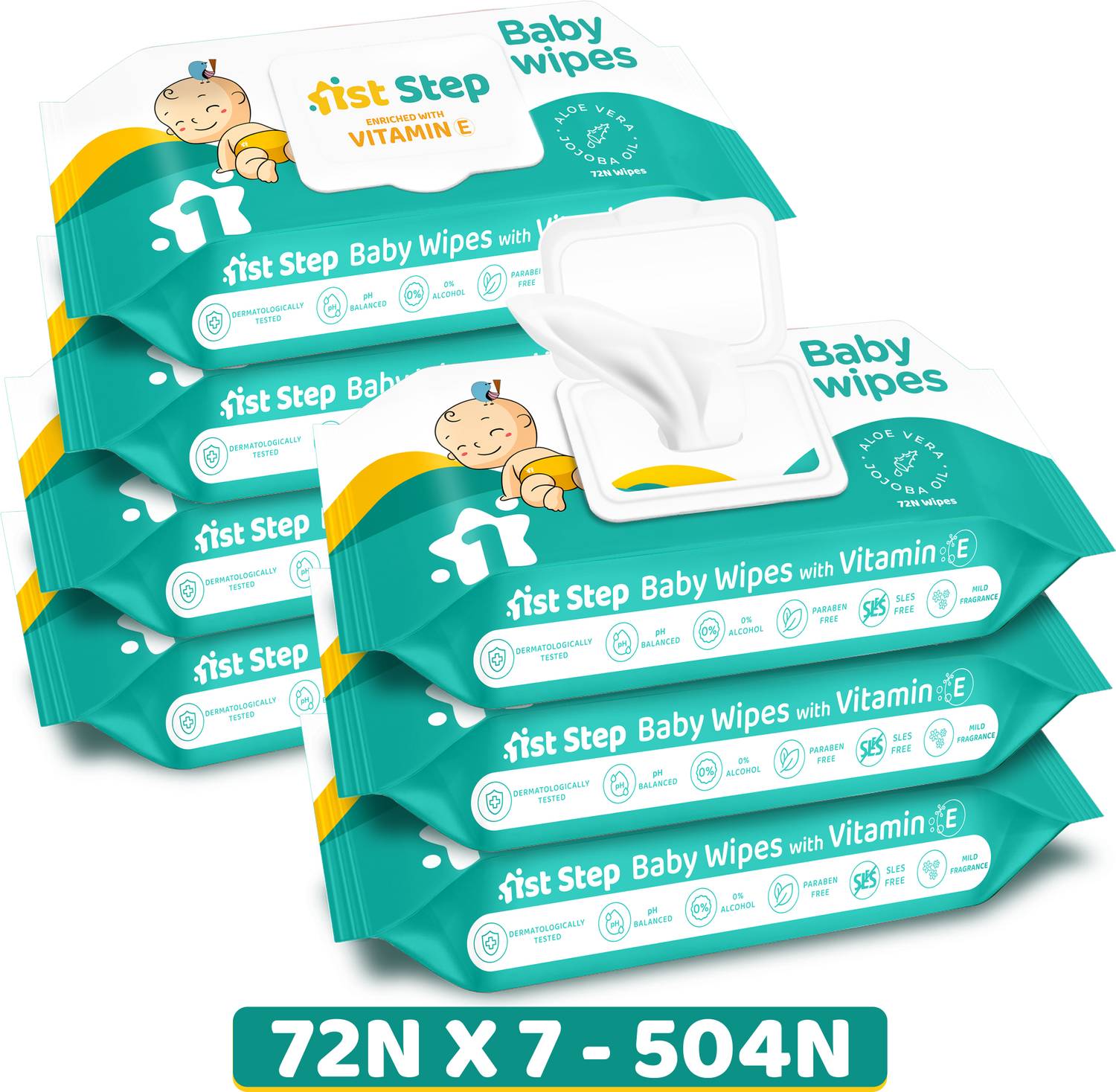 1st Step Baby Wet Wipes With Lid Enriched With Aloe-Vera And Jojoba Oil((Pack of 7)