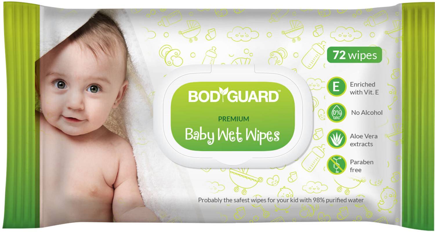 BodyGuard Premium Paraben Free Baby Wet Wipes with Aloe Vera