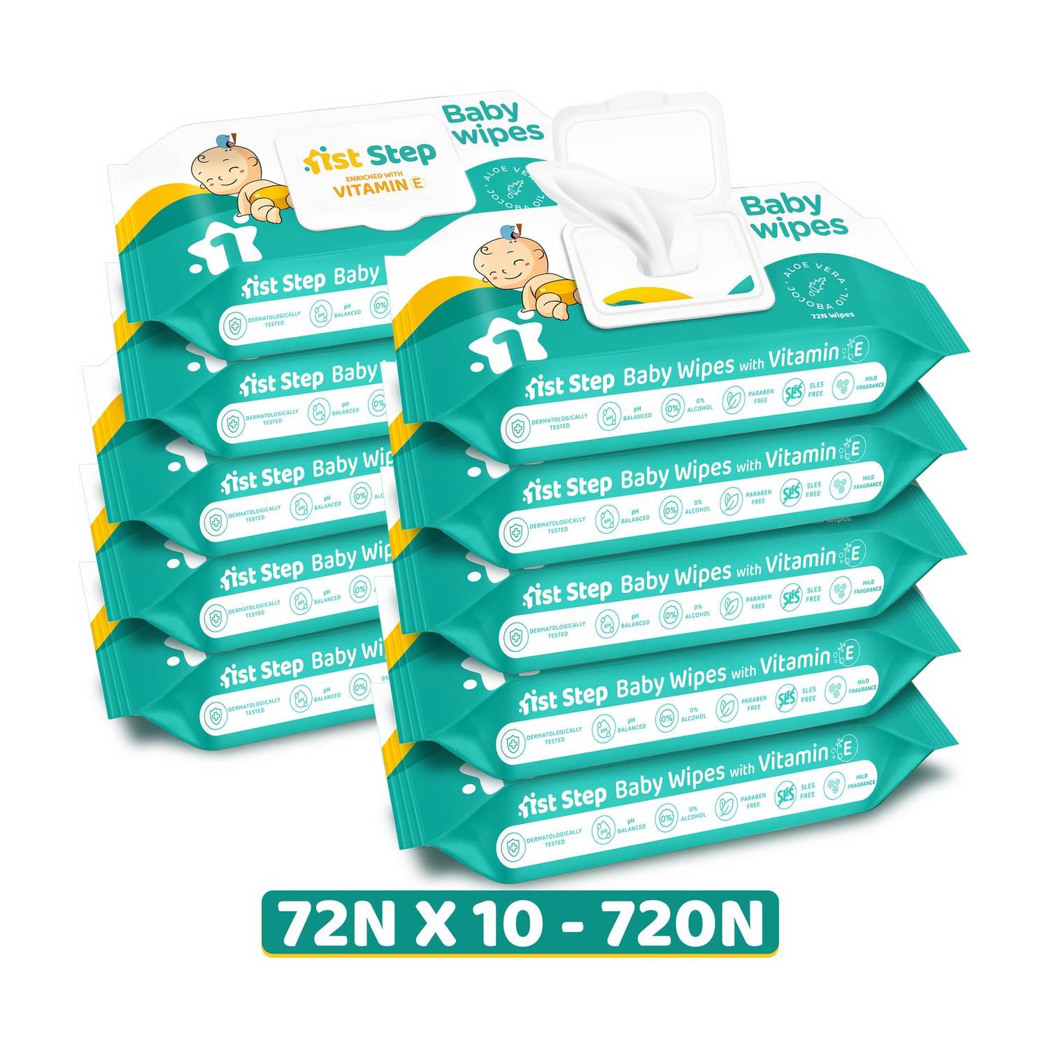 1st Step Baby Wet Wipes With Lid Enriched With Aloe-Vera And Jojoba Oil(Pack of 10)