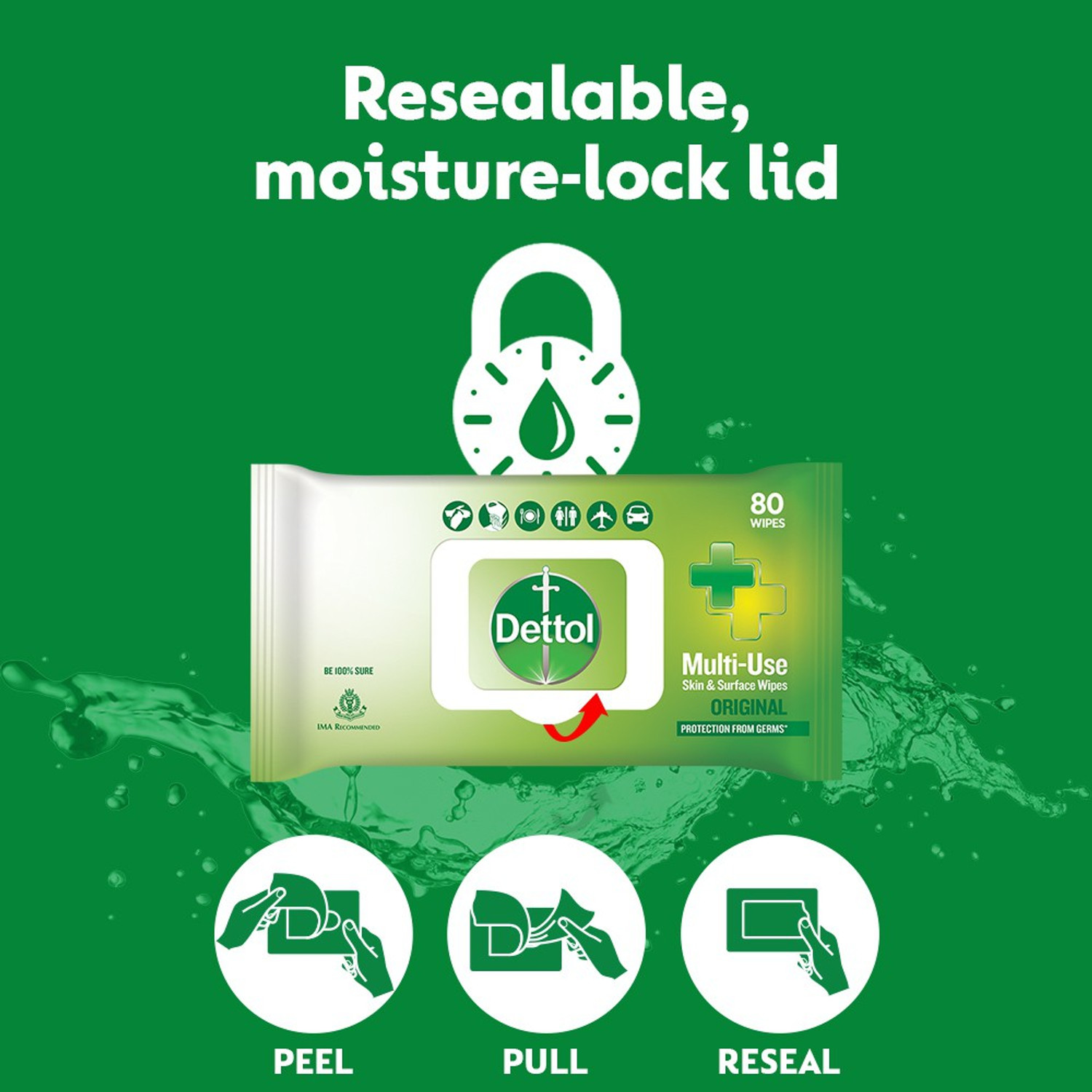 Image of Dettol Germ care Wet Wipes|Soft on Skin|For Skin & Surfaces|Moisture Lock Lid