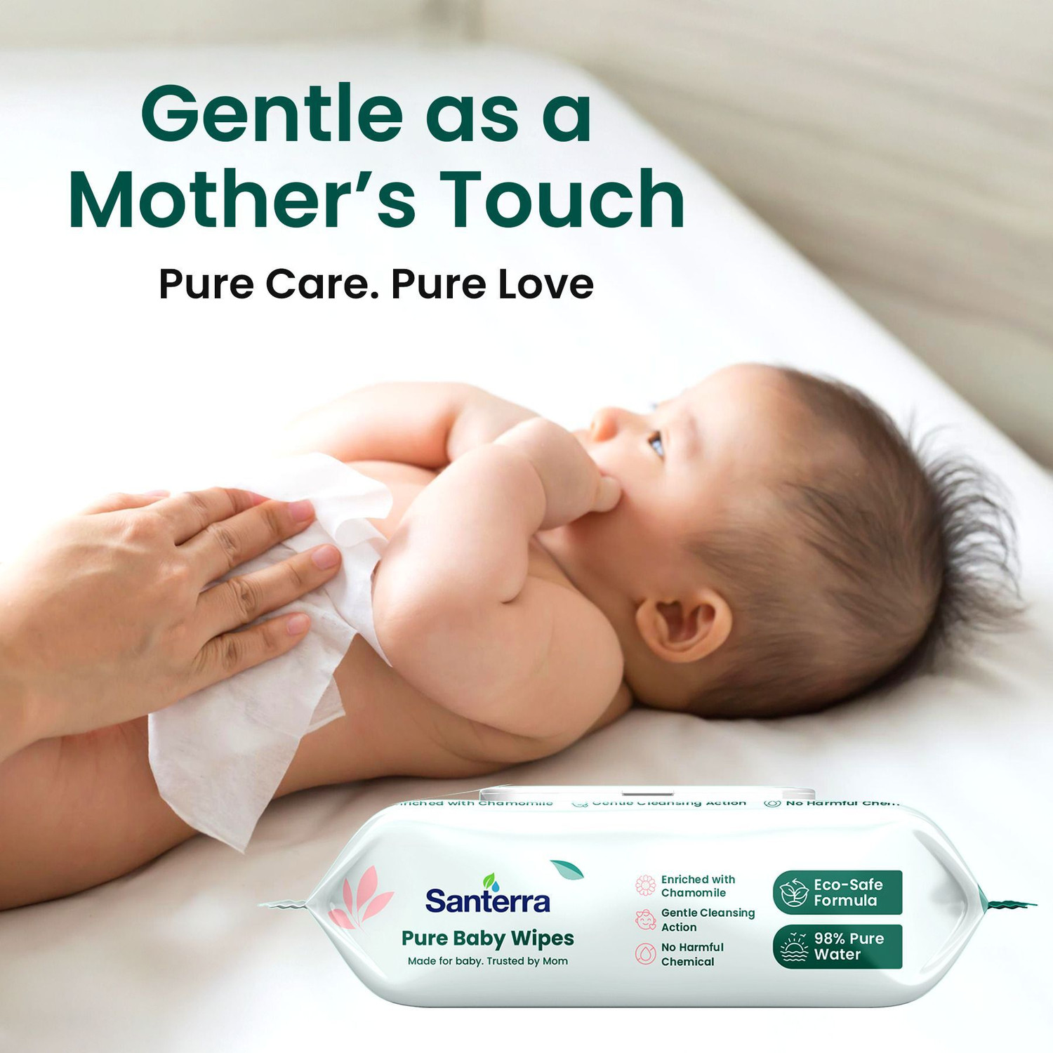 Image of Santerra Pure Baby Wipes Enriched with Chamomile & Vitamin-E, (216 Wipes)