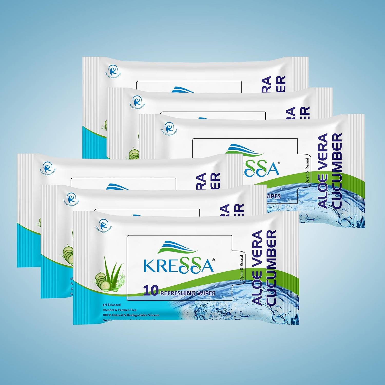 KRESSA Aloevera Cucumber Refreshing Wet Wipes - 60 Wipes (6 Wipes