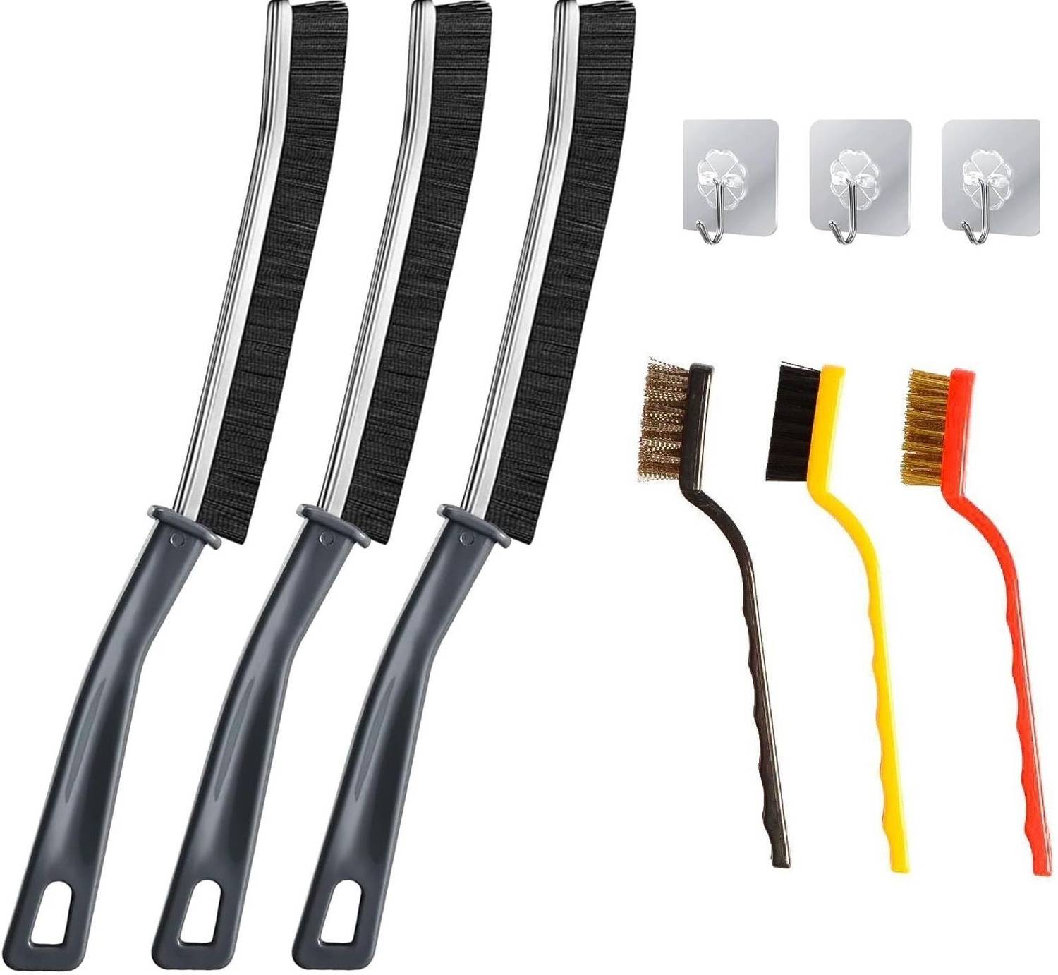 ABlue Clipper 3pcs Mini Wire Brush Cleaning Tool with 3pcs Gap Cleaning Brush With 3pcs Hooks Handle Scratch Brush