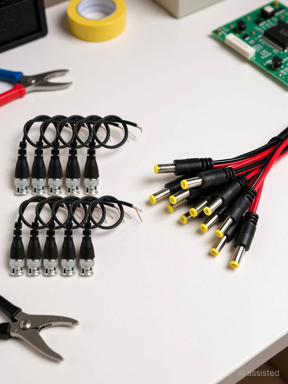 99Gems Combo Pack of 10 Pc BNC Connector with Copper Wire Moulded - 18CM and 10Pc DC Power Male Cables with 2.1mm Connectors Barrel Jack CCTV Camera 10BNC+10DC PIN Wire Connector