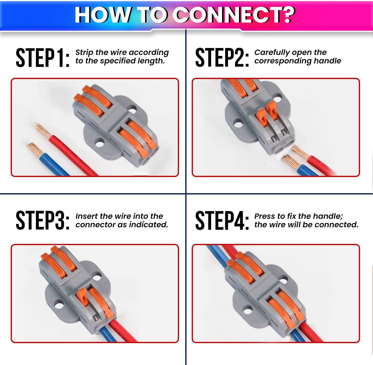 Image of amiciTools Fast Wire Clip Connector, Fixed Wire Terminal Blocks 2-to-2 Connector Wire Connector Wire Connector