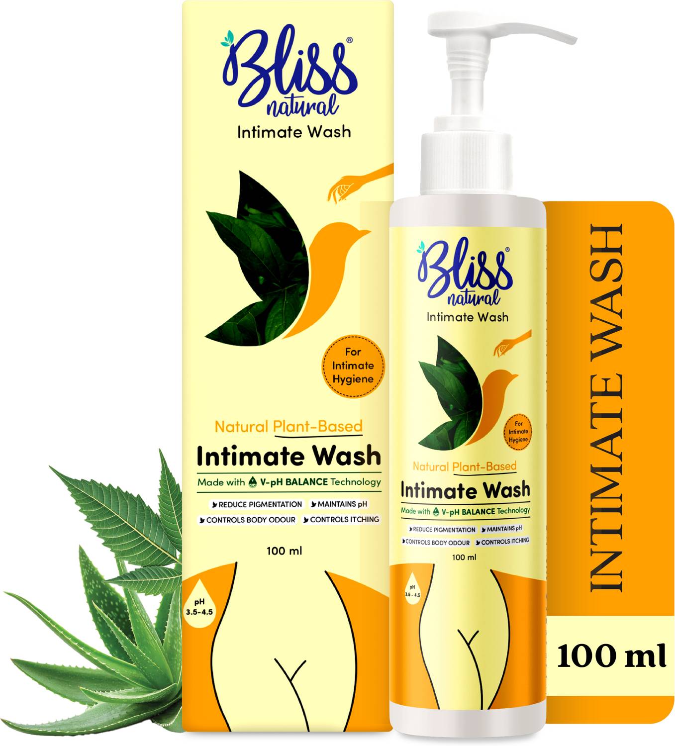 BlissNatural Intimate Wash for Women | Controls Odour & Reduces Pigmentation | pH Balanced Intimate Wash