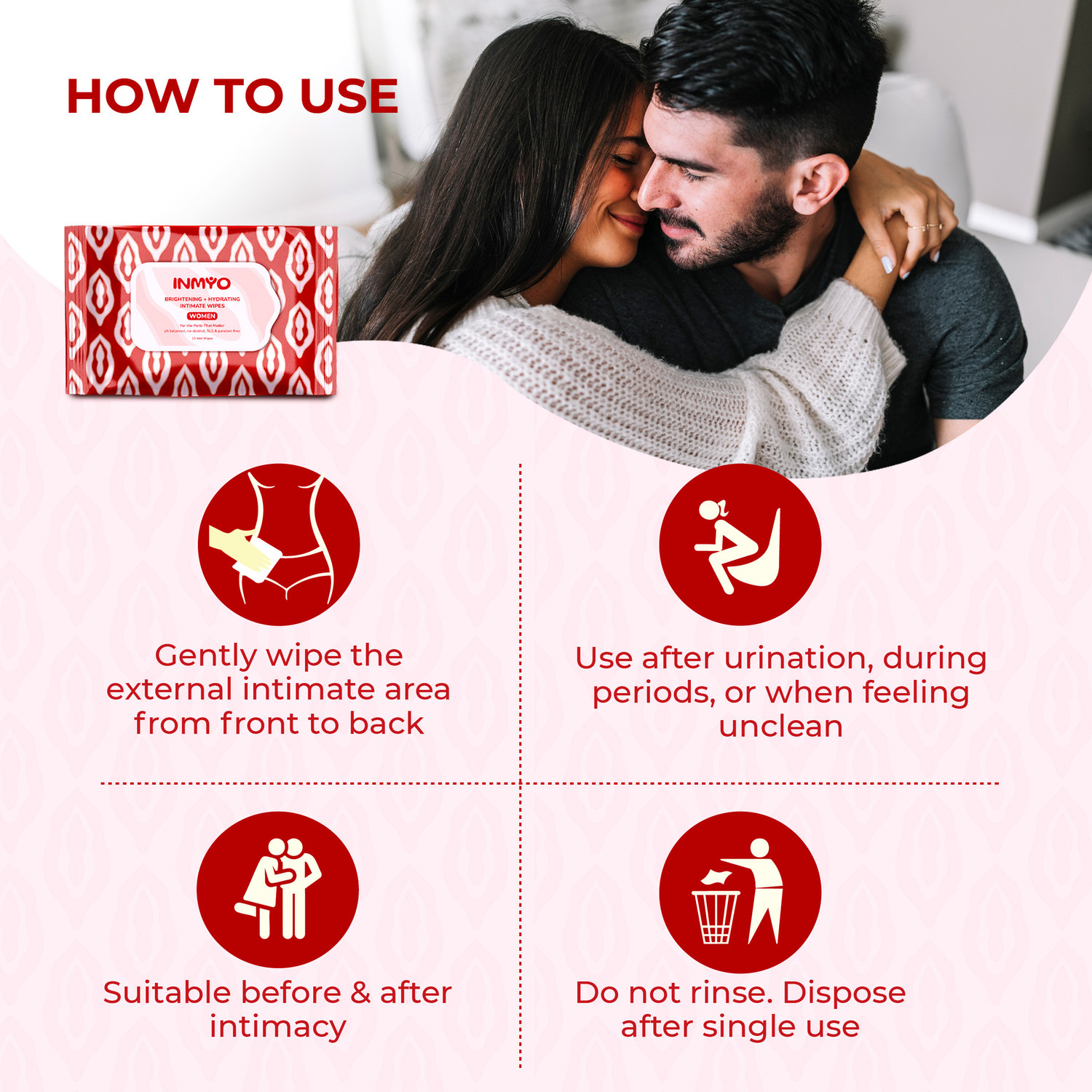 Image of INMYO Intimate Wipes for Women | Daily intimate Hygiene | pH Balanced | Alcohol-Free Intimate Wipes
