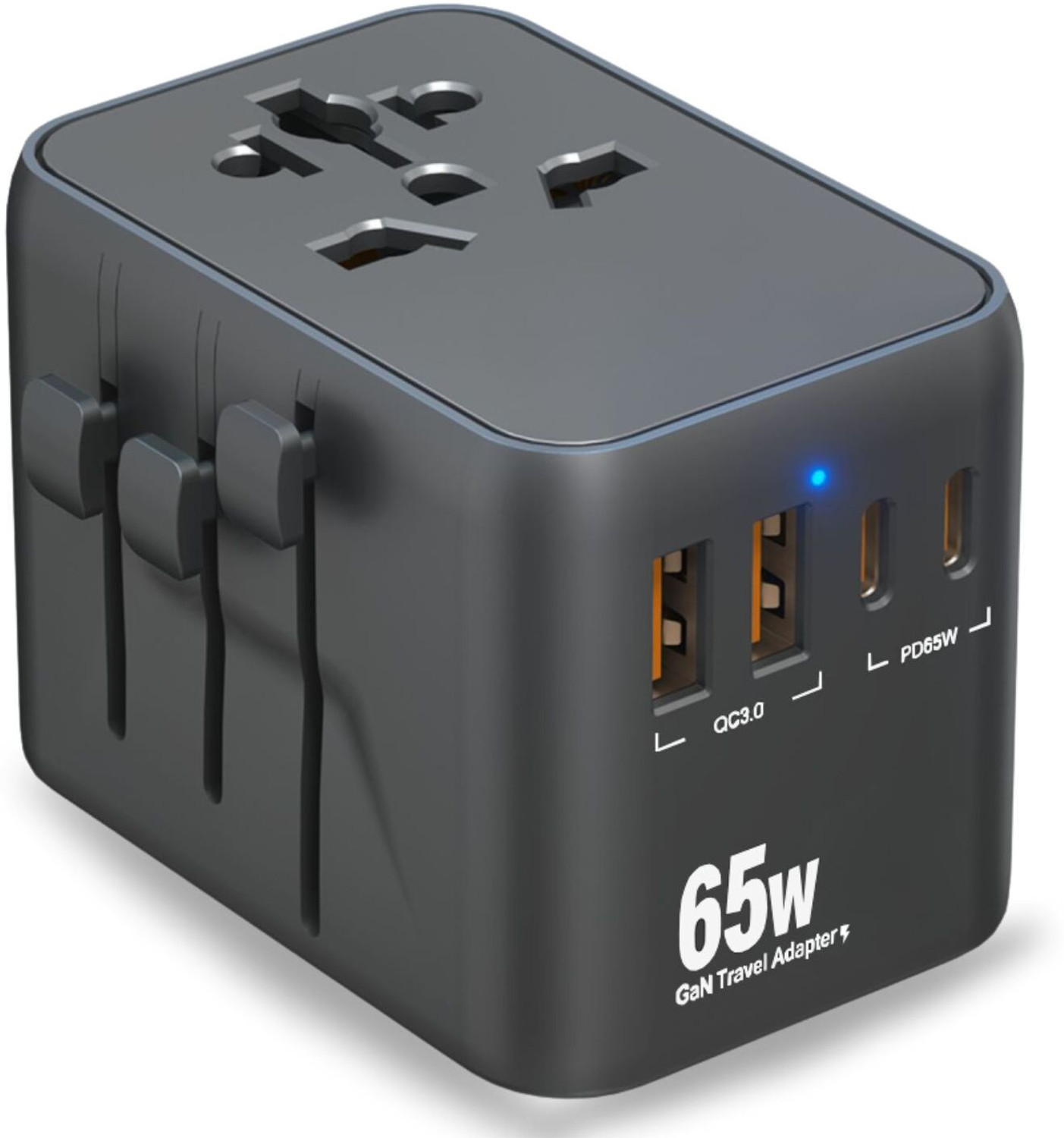 Image of Aliens 65WGan 5 in 1 Universal Travel Adapter with 2X PD Type-C & 2X QC 3.0 USB-A Ports Worldwide Adaptor