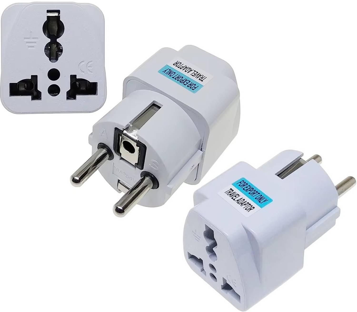 Adaptro 3 Pcs Schuko Travel Plug Adapter Type E/F Converter for Europe Universal Socket Compatible with India to Germany, Spain, France, South Korea, Russia Two Pin Plug