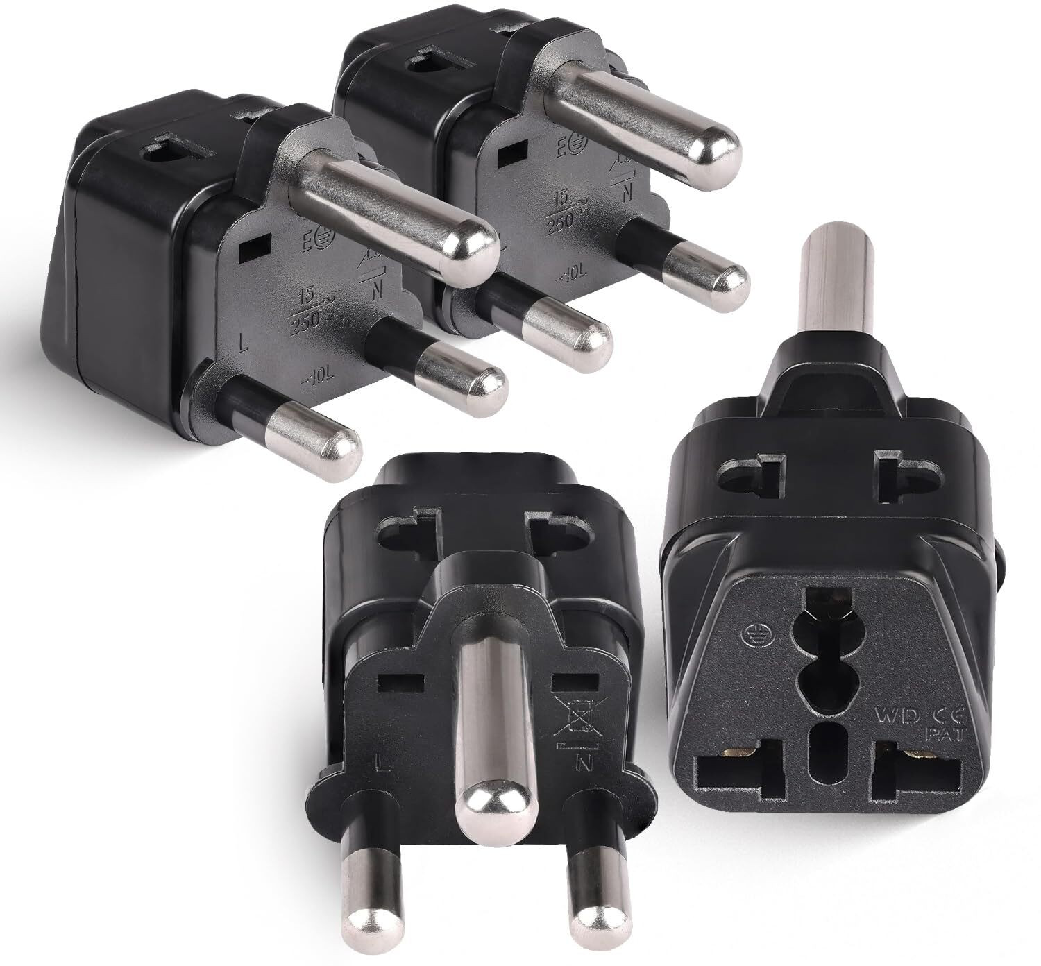 Image of OREI India to South Africa,Botswana Travel Adapter Plug Type M - 4 Pack - Black Worldwide Adaptor