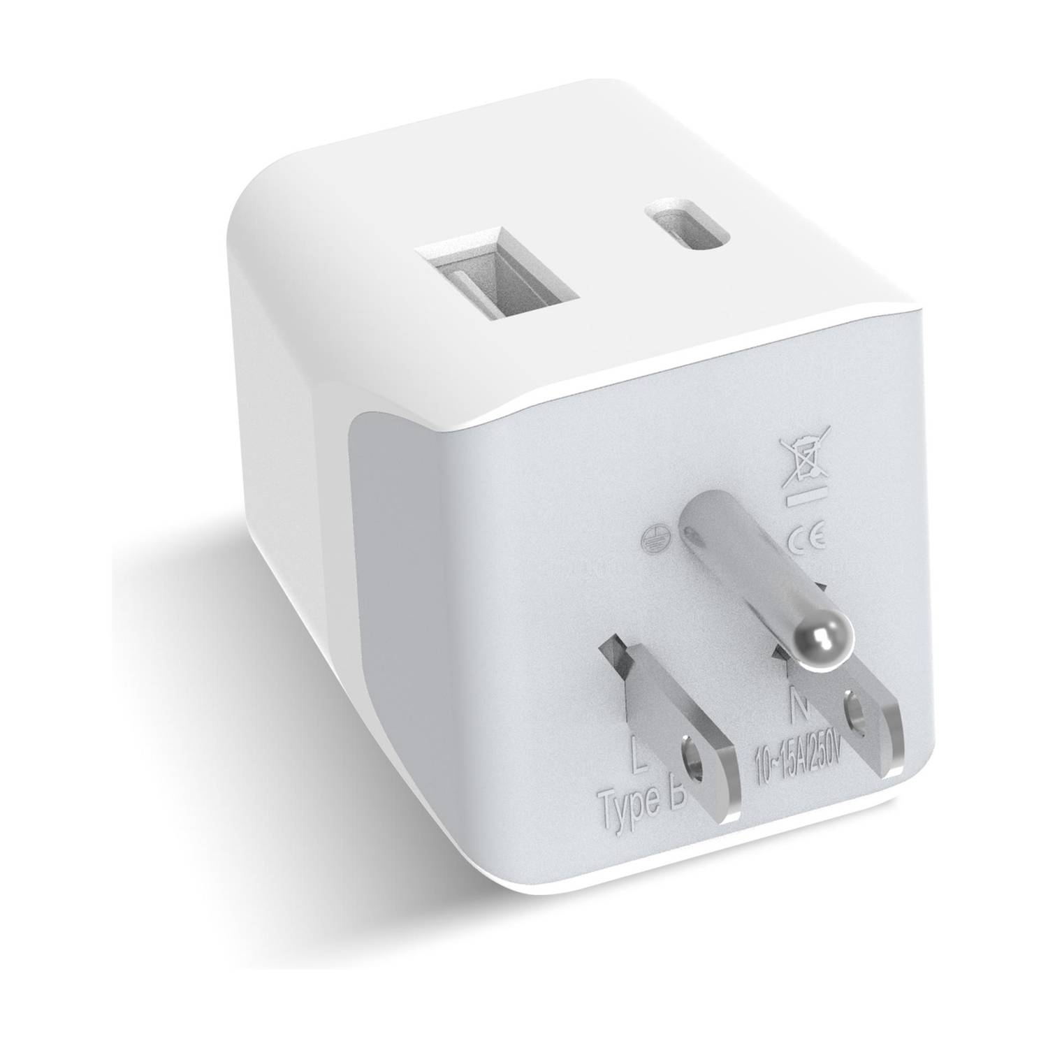 Ceptics Travel Adapter Type B India to USA, Canada & More, 1 USB-C, 1 USB, CE Certified Worldwide Adaptor