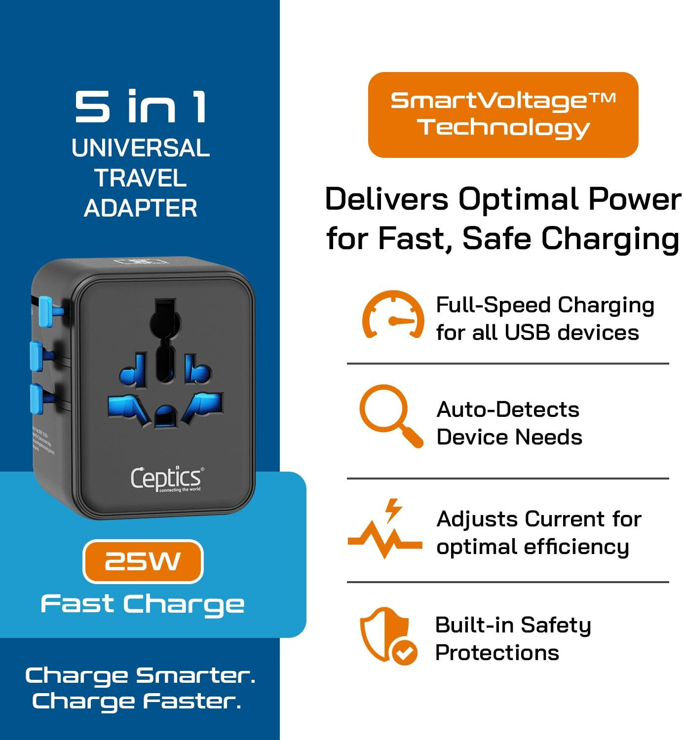 Image of Ceptics Universal Travel Adapter Worldwide Adaptor