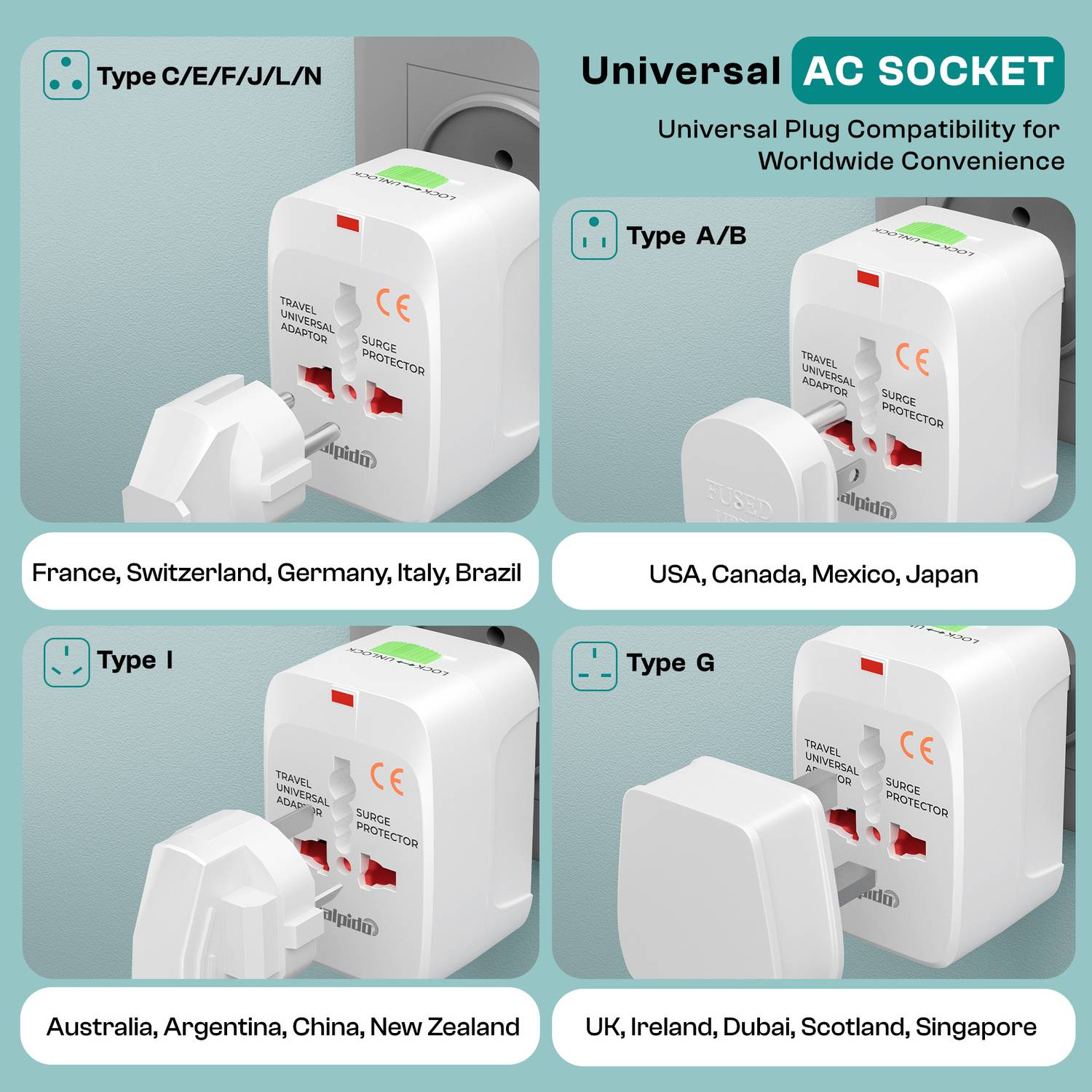 Salpido Universal Travel Adapter with 2 USB Ports - Image 2