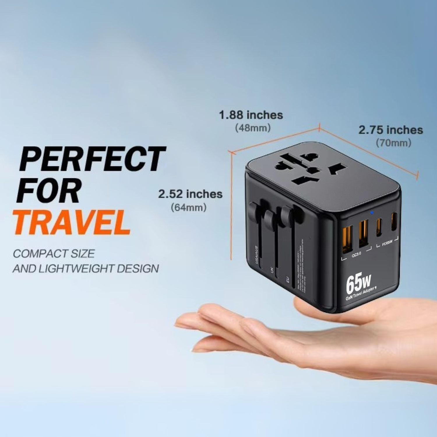 Image of Aliens 65WGan 5 in 1 Universal Travel Adapter with 2X PD Type-C & 2X QC 3.0 USB-A Ports Worldwide Adaptor