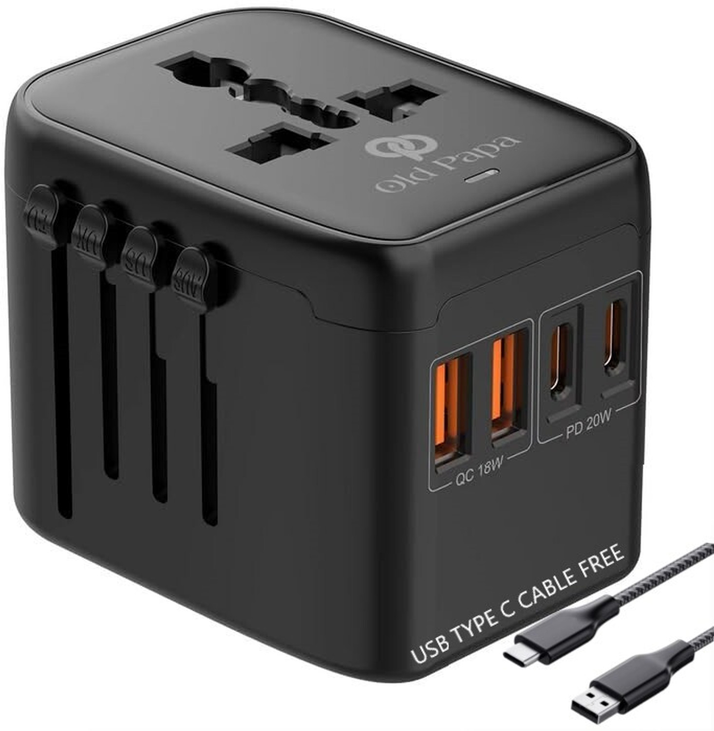 Image of OLD PAPA Universal Travel Adapter, 5 in1 PD20W International Power Adapter, Fast Charging Worldwide Adaptor