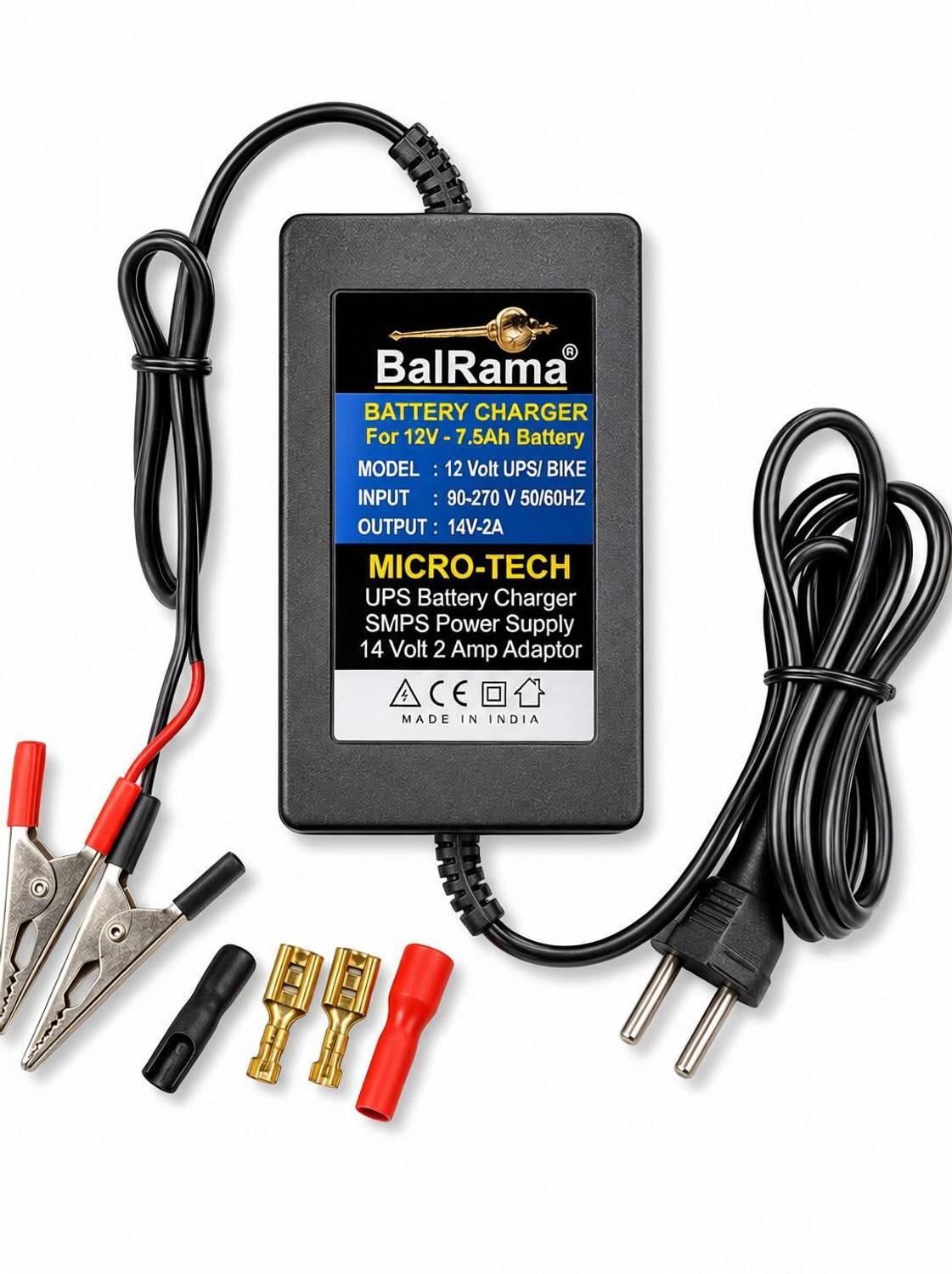 GoodsBazaar 12 Volt Battery Charger Power Supply 12V 2A Power Adaptor with Clip Bike Charger Worldwide Adaptor