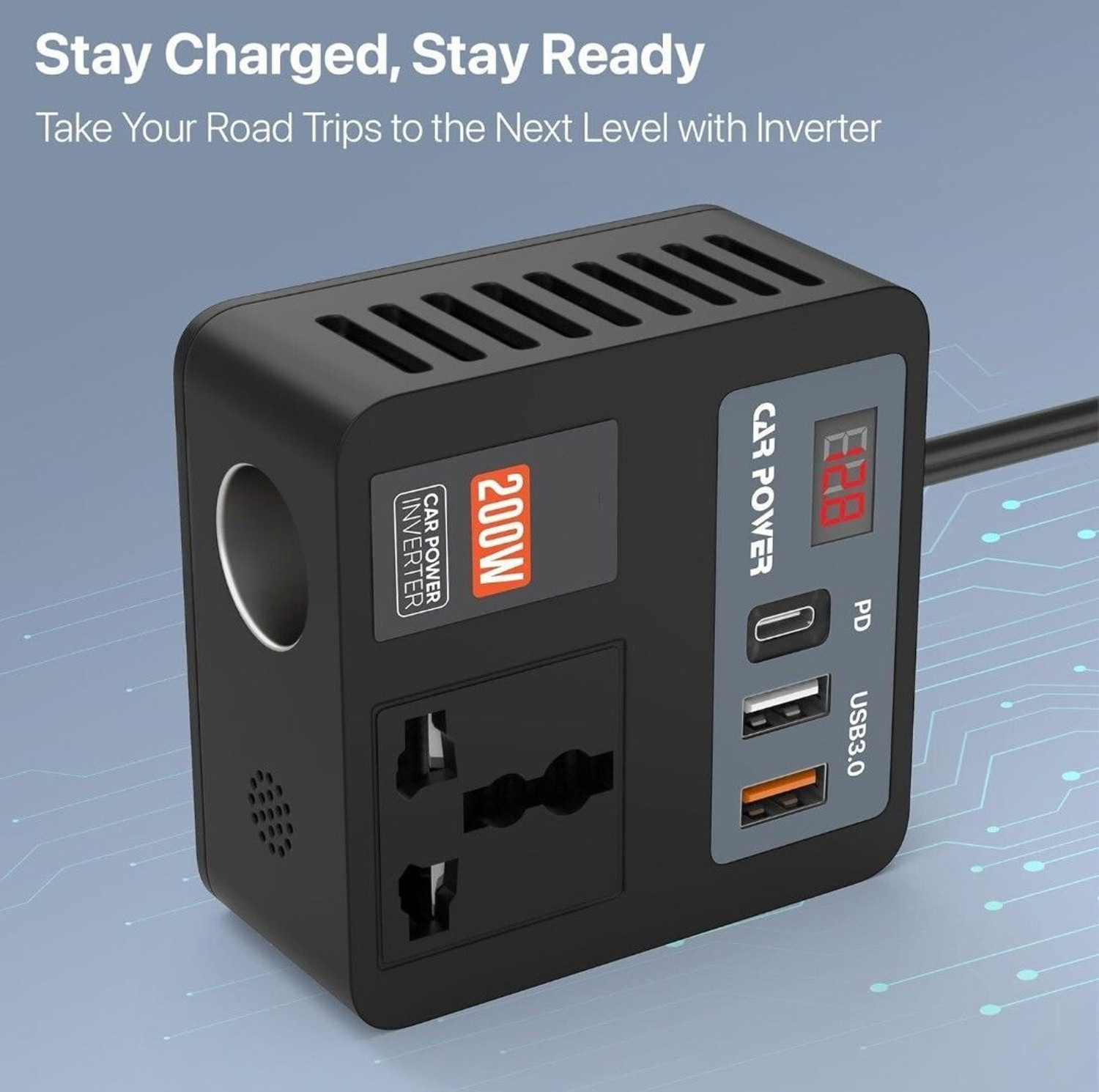 Image of Coracao 200W Car Power Inverter with AC Outlet & Dual USB Charger Worldwide Adaptor