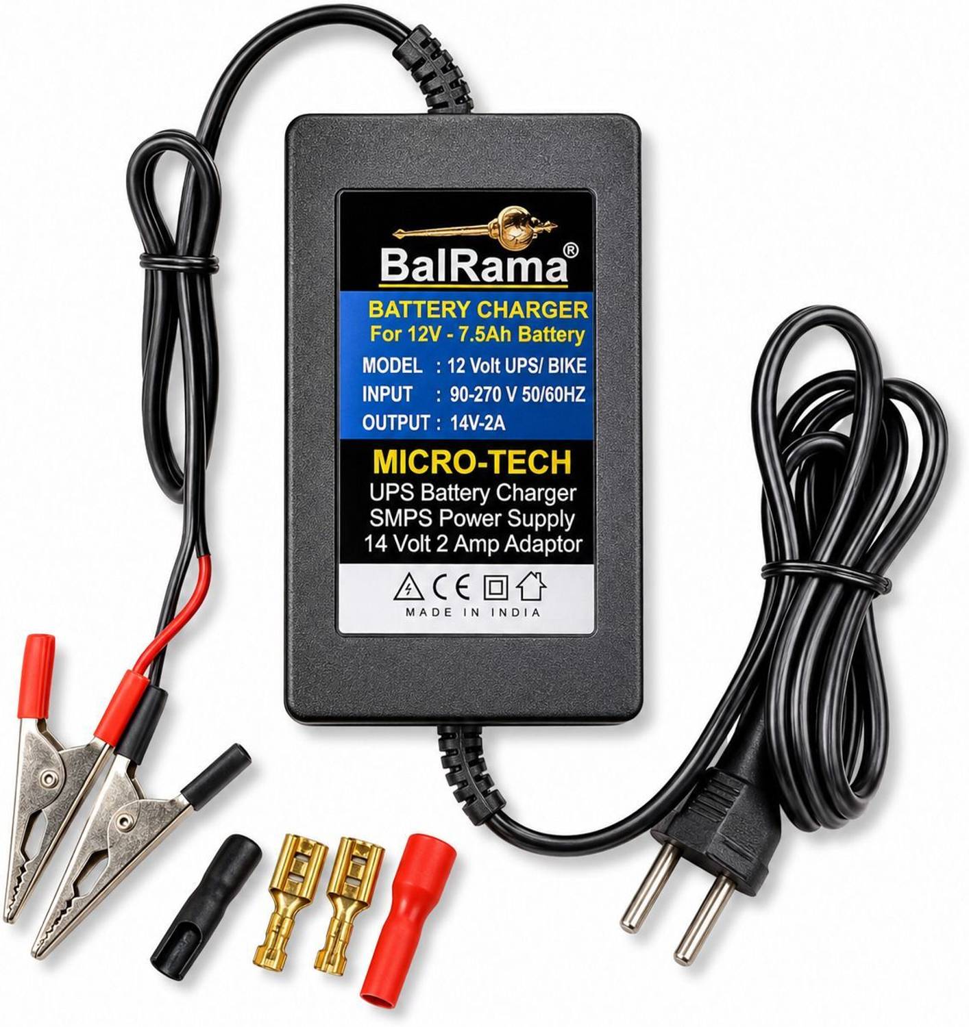 BALRAMA 12v SMPS Battery Charger for UPS Power Supply Adapter 14 Volt 2 Amp 12 Volt Bike 3 ft Battery Jumper Starter