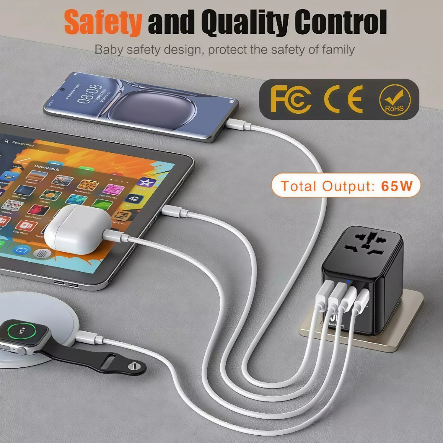 Image of Aliens 65WGan 5 in 1 Universal Travel Adapter with 2X PD Type-C & 2X QC 3.0 USB-A Ports Worldwide Adaptor
