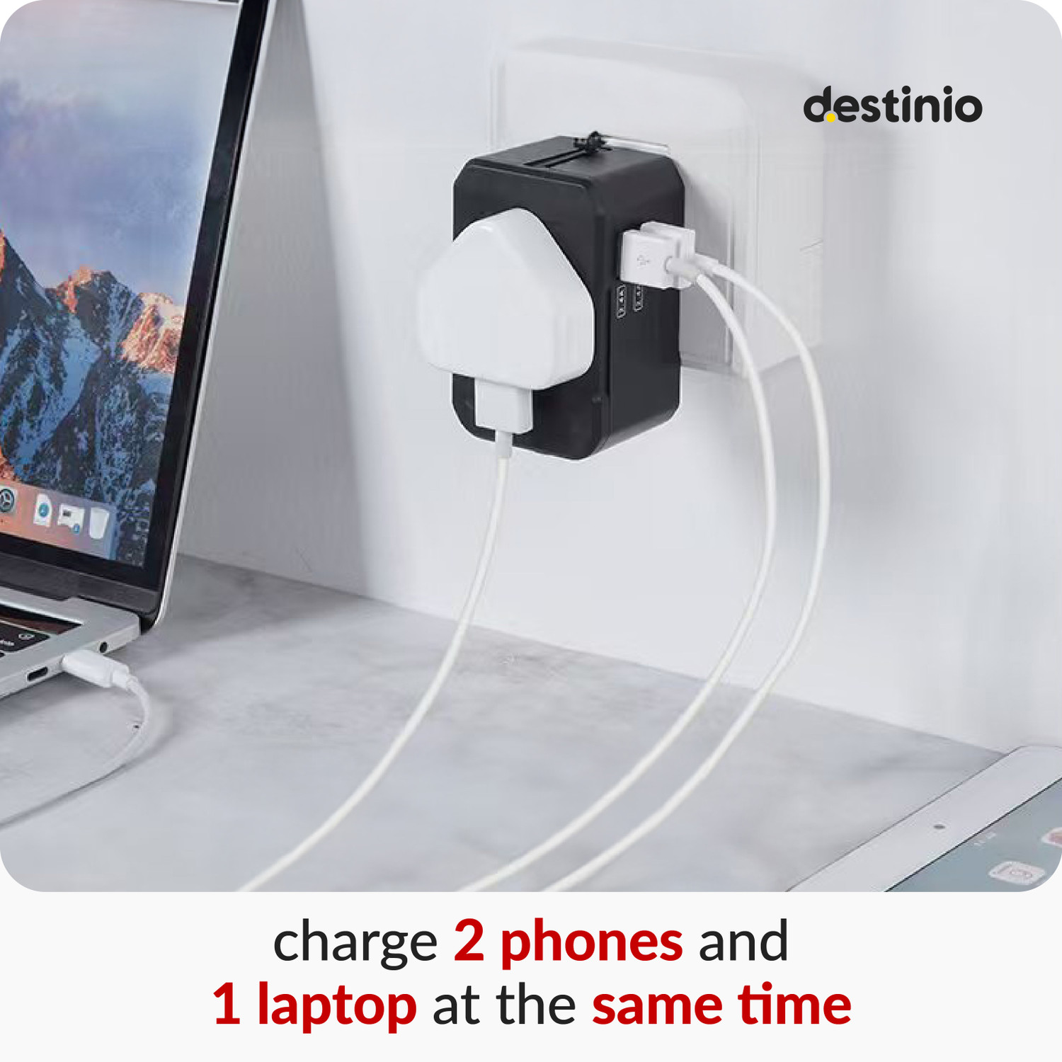 Image of Destinio Universal travel adapter-20W PD Type-C + 18W QC USB-A travel adapter for USA /UK Worldwide Adaptor
