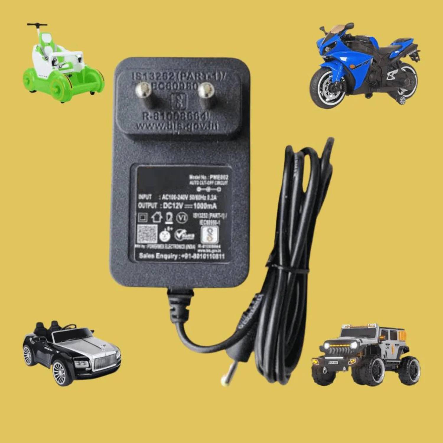 BALRAMA Universal 12V Battery Charger with Auto Shut-Off for Kids’ Electric Ride-On Toys 24 W Adapter