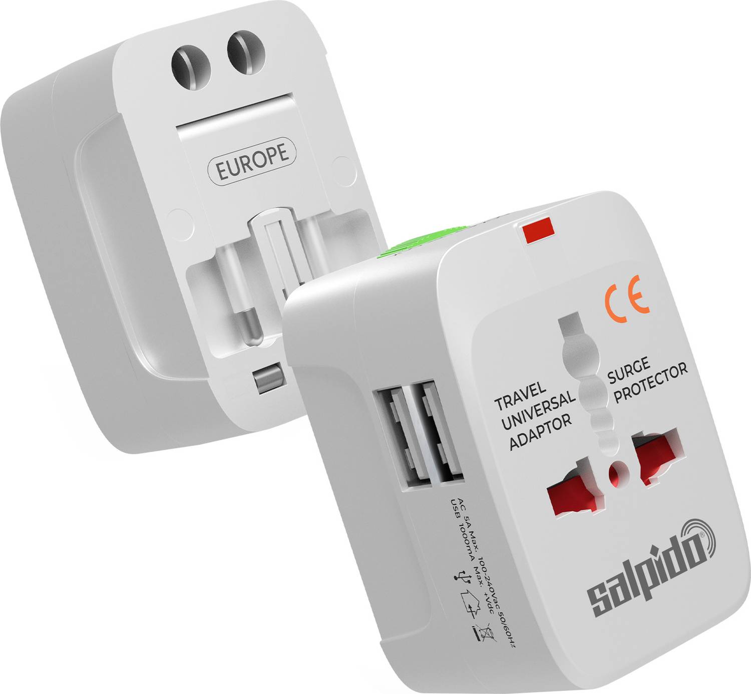 Salpido Universal Travel Adapter with 2 USB Ports - Image 1
