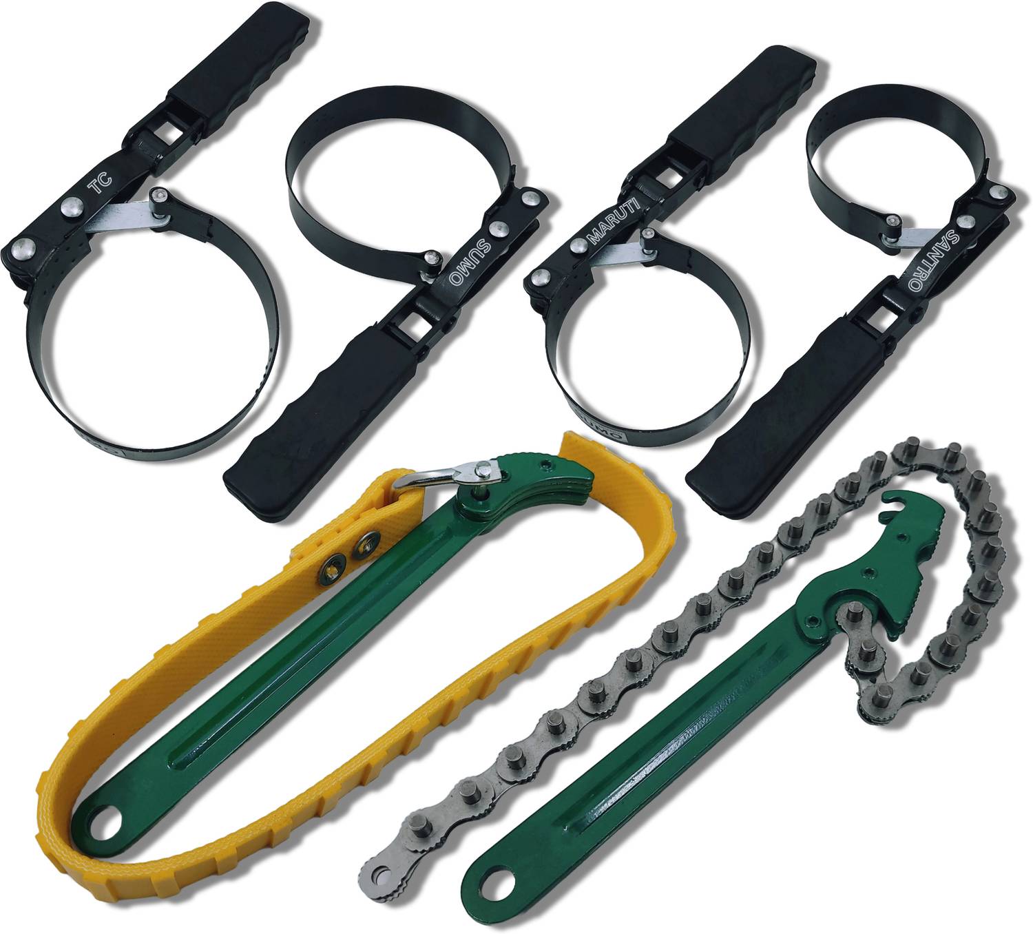 4MECH 4-Ring Filter Wrench+9" Belt Wrench+9" Chain Wrench, Professional Tool Double Sided Combination Wrench