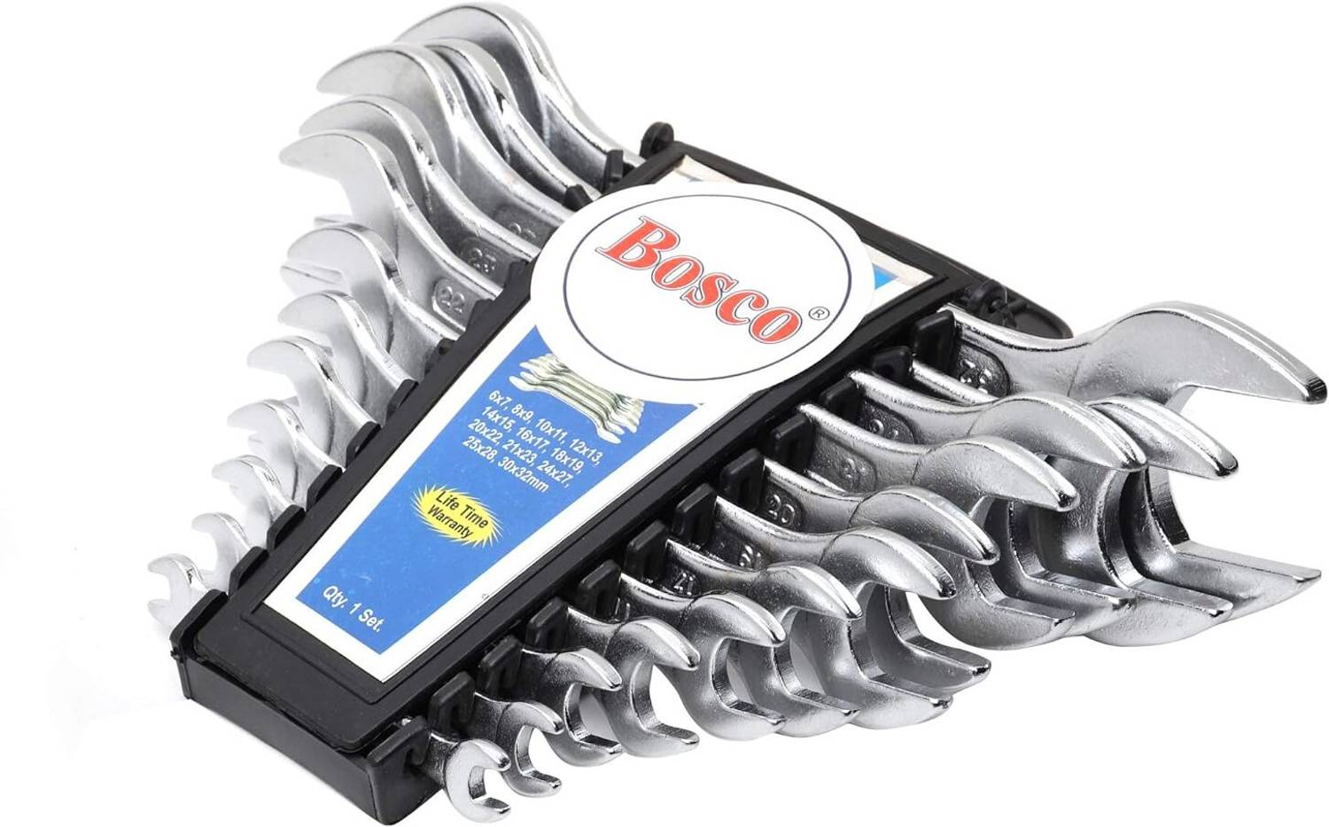 BOSCO BVR-02 12-Piece Double Open-End Jaw Spanners Set | Forged Carbon Steel Wrench Kit Double Sided Open End Wrench