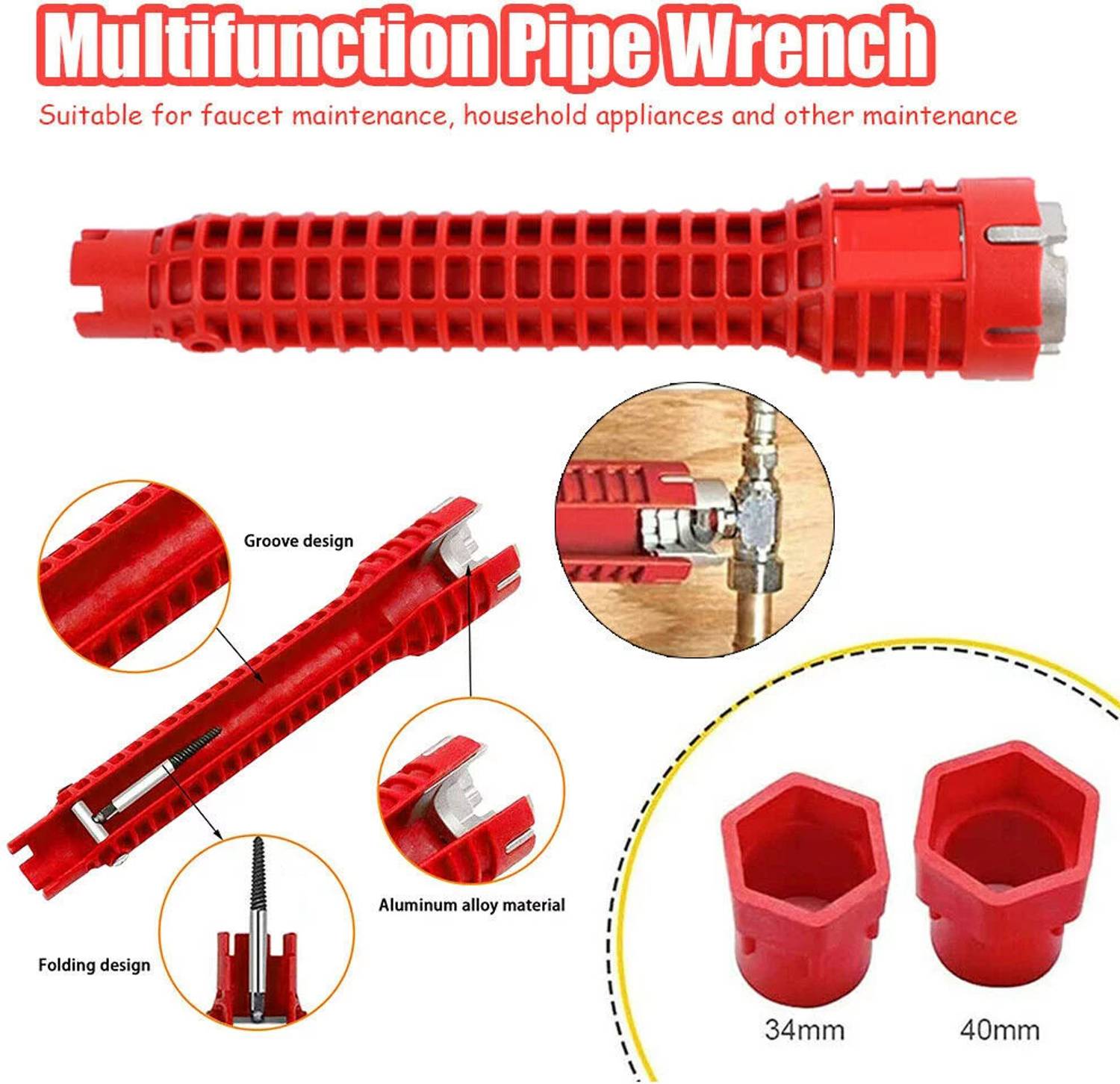 7-in-1 Multifunction Faucet & Sink Installer Wrench – Aluminum & Plastic Plumbing Tool With Built-In Level For Toilet, Kitchen & Bath