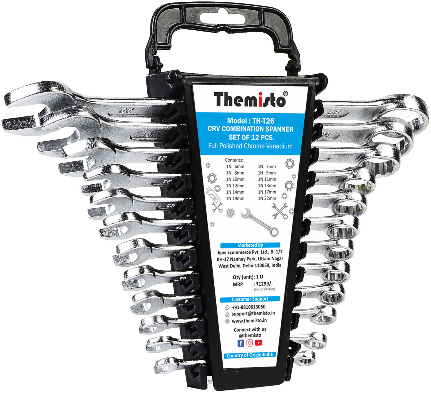 Image of tHemiStO TH-T26 Open Jaw and Ring Spanners CRV Double Sided Combination Wrench (Pack of 12)