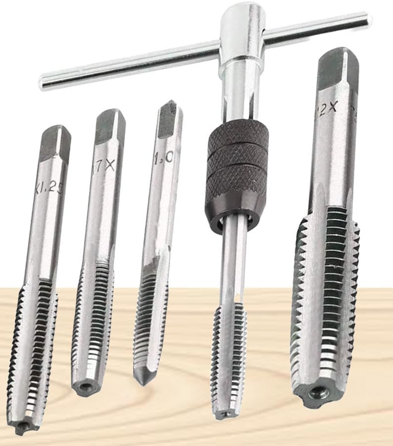 Image of REIOENT PREMIUM QUALITY M6-M12 T-Handle Ratchet Tap Holder Wrench with 5pcs Single Sided Socket Wrench