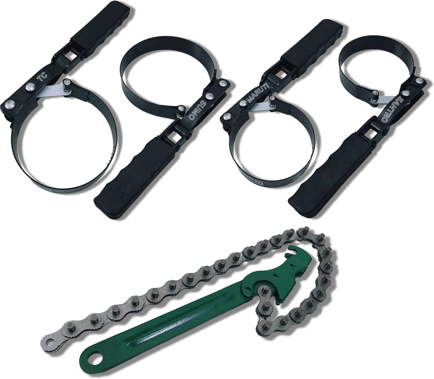 4MECH 4-Ring Filter Wrench+9" Chain Wrench, Professional Tool Double Sided Combination Wrench