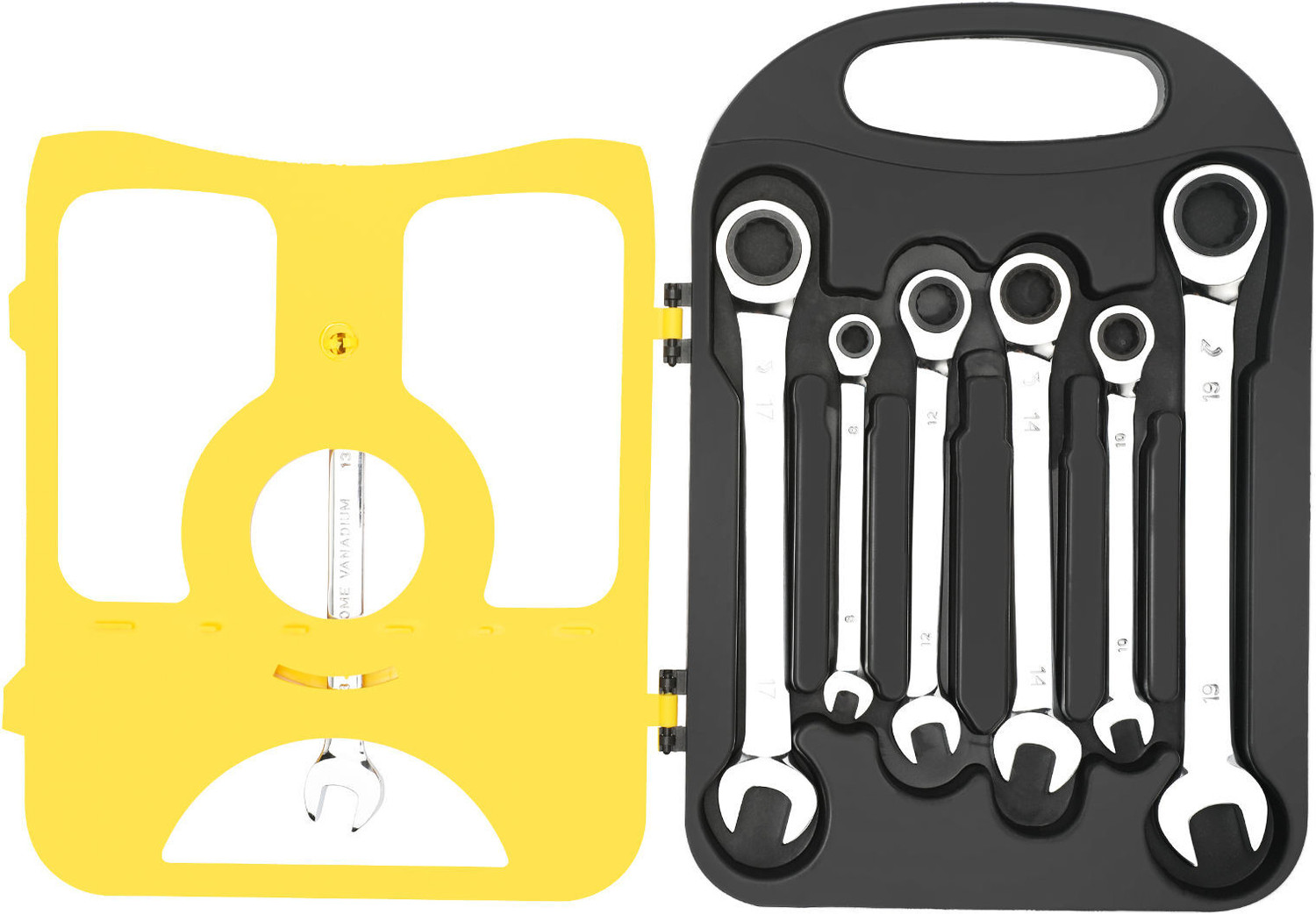 Image of Gadariya King 7PC Heavy duty Mirror doal Uses Ratchet set (8.10.12.13.14.17.19)mm Spanner Set Of Keys Gear Ring Handle Chrome Vanadium Double Sided Combination Wrench (Pack of 1)