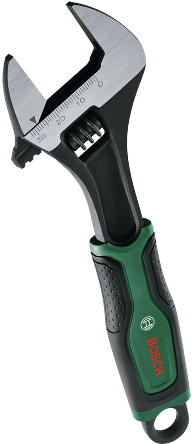 Image of BOSCH 200mm Adjustable Wrench | Durable Carbon Steel with 30mm Jaw Opening & Ergonomic Non-Slip Handle Single Sided Open End Wrench