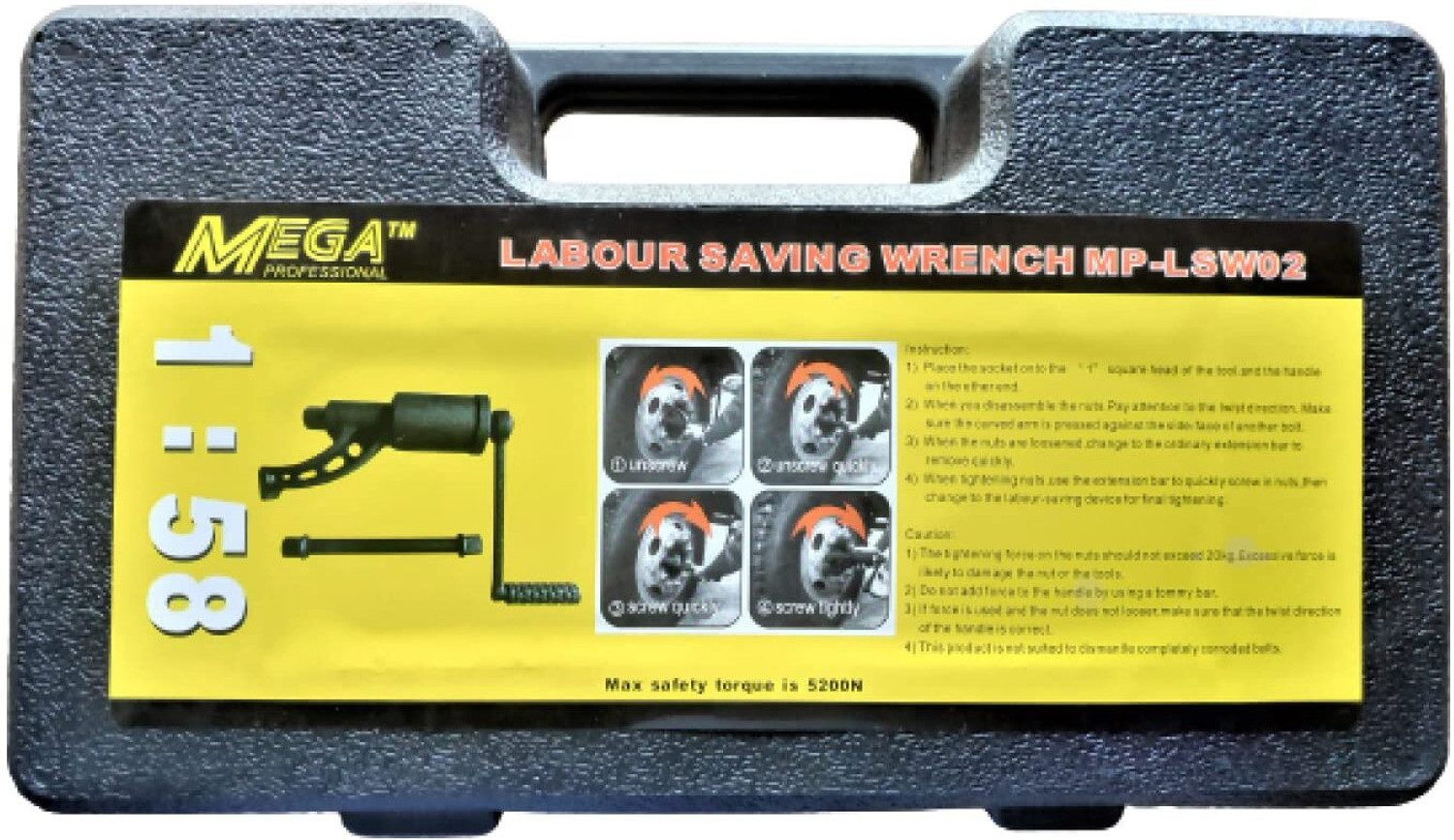 Image of MEGA Labor Saving Wrench 1:58 5200N Torque MEGA Labour Wrench truck wheel nut remove Single Sided Box End Wrench