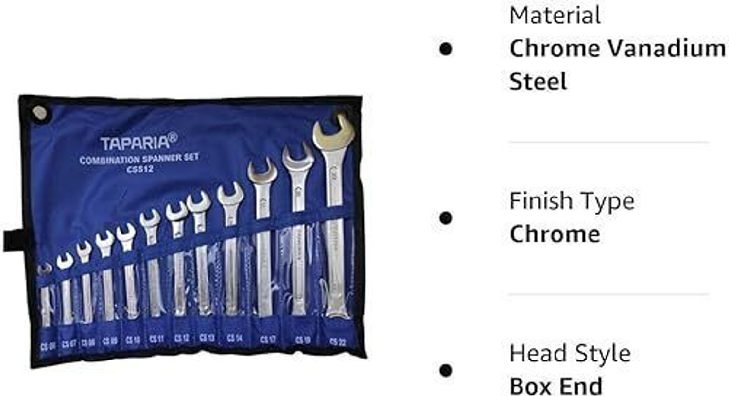 Image of TAPARIA CSS12 Combination Spanner Set CSS12 Spanner Set Double Sided Combination Wrench