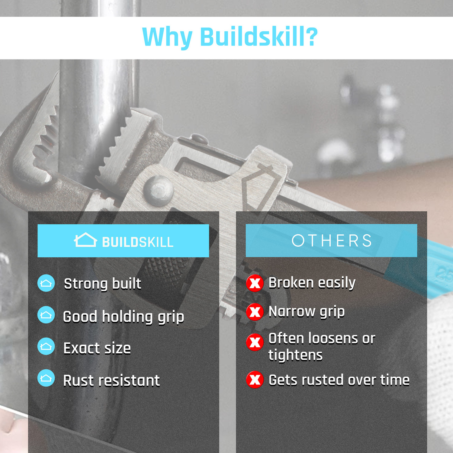 Image of BUILDSKILL B1273-12 Home Professional Drop Forged High Quality Single Sided Pipe Wrench