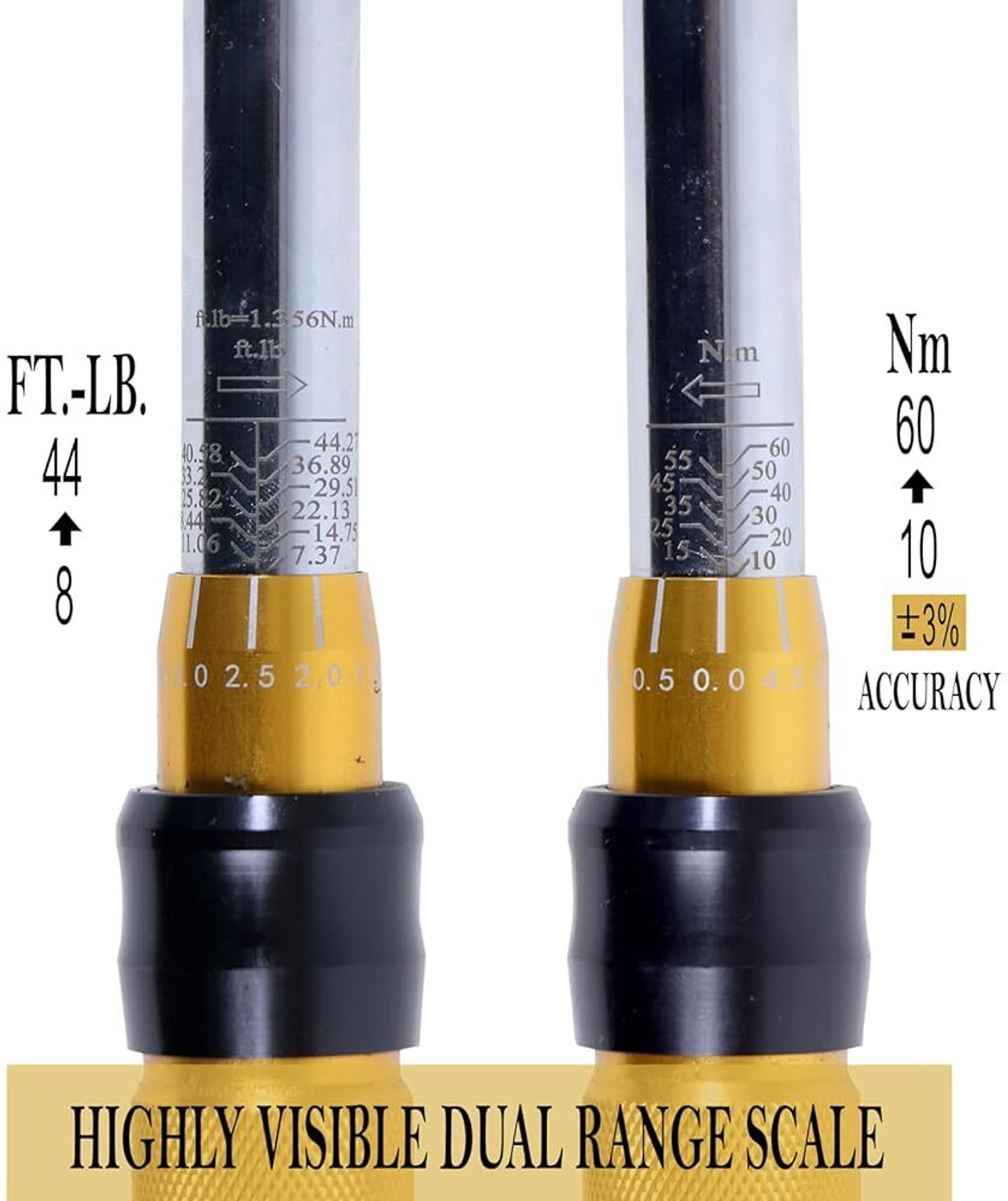 Image of DURELO TORQUE WRENCH PRESET CLICK TYPE 3 /8 inch Sq.Dr 10~60 NM / 8~44 Lb. ft. DTW-38 /60R Single Sided Rachet Wrench