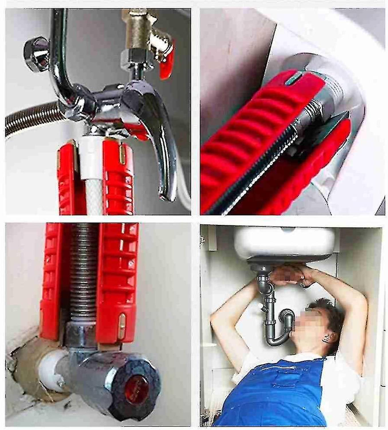 8-in-1 Multifunctional Faucet Wrench – Portable Plumbing Tool, ABS & Aluminum Alloy, Built-in Bubble Level, Red, For Sinks, Toilets & Kitchens