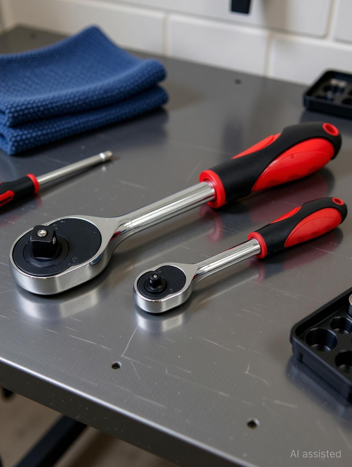 Image of High Q COMBO OF HIGH QUALITY QUICK RELEASE 1 /2 & 1 /4 INCH SQUARE DRIVE RATCHET HANDLE | SINGLE SIDED 10 INCH & 6 INCH LONG RACHET HANDLE OF 1 /2 & 1 /4INCH Single Sided Rachet Wrench