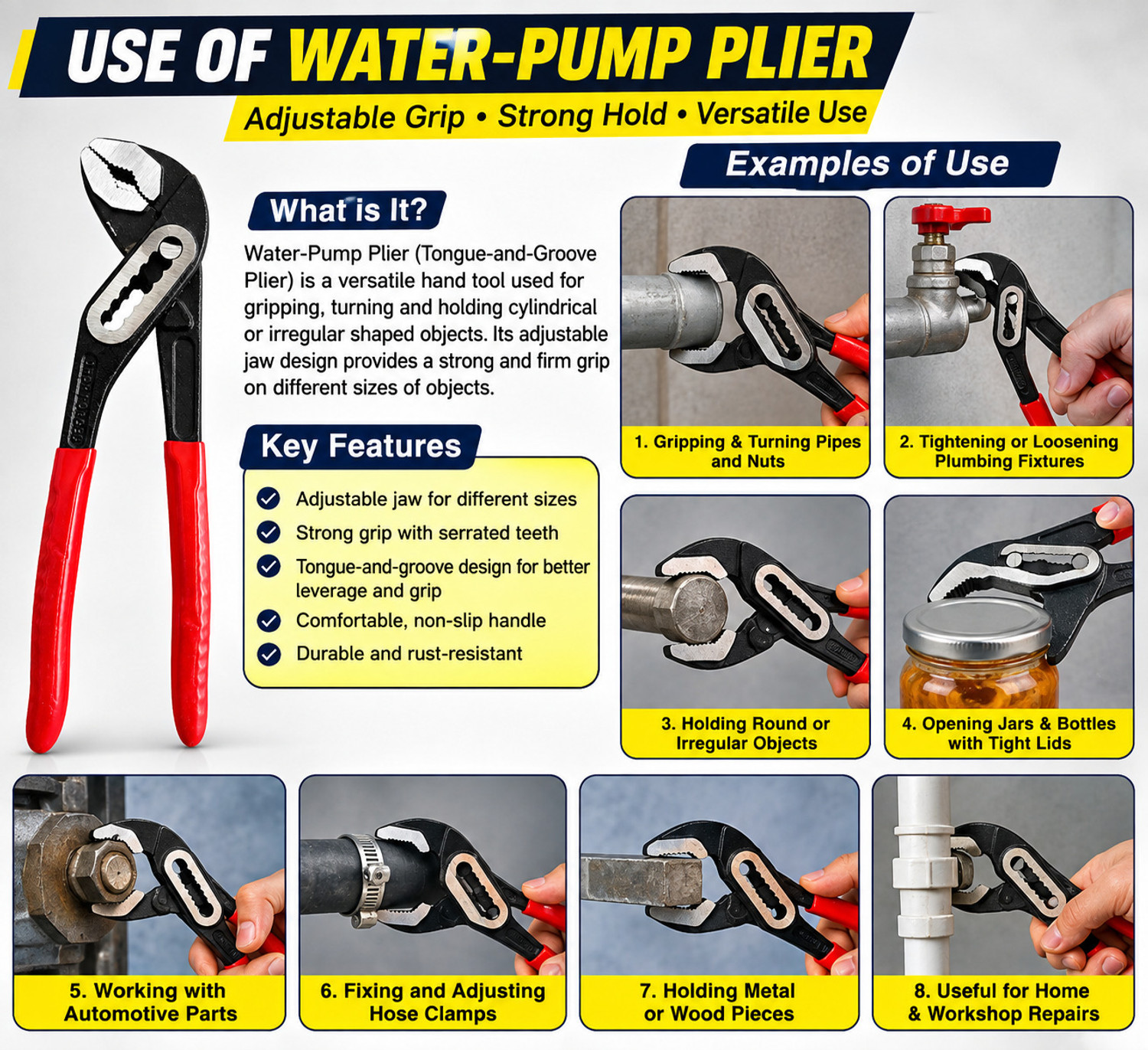 Image of Kshivi WATER PUMP PLIER AND CLAW HAMMER Lineman Plier
