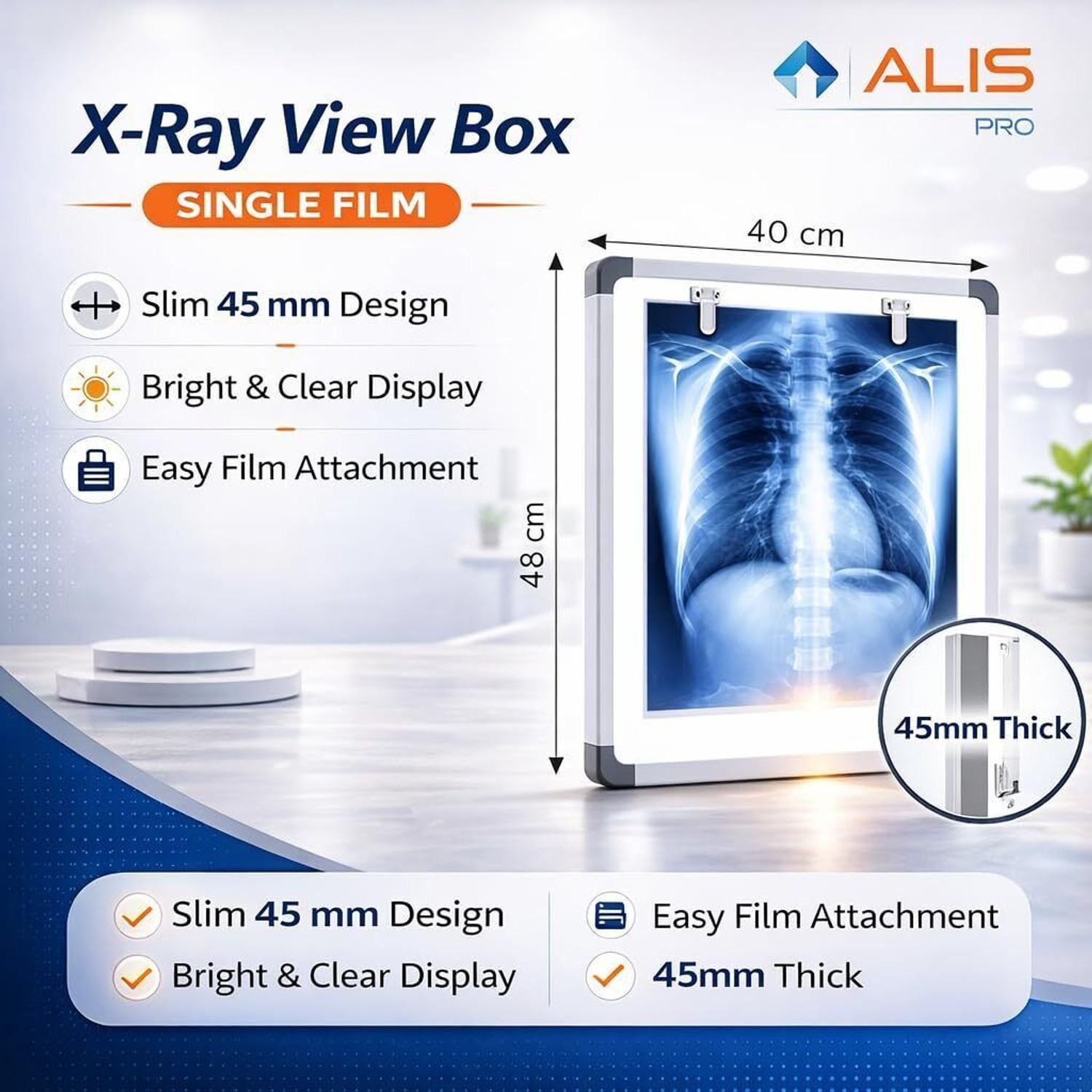 Image of alis X-Ray View Box Single Film 48x40 cm LED Viewer Medical Display Panel X-Ray Viewer