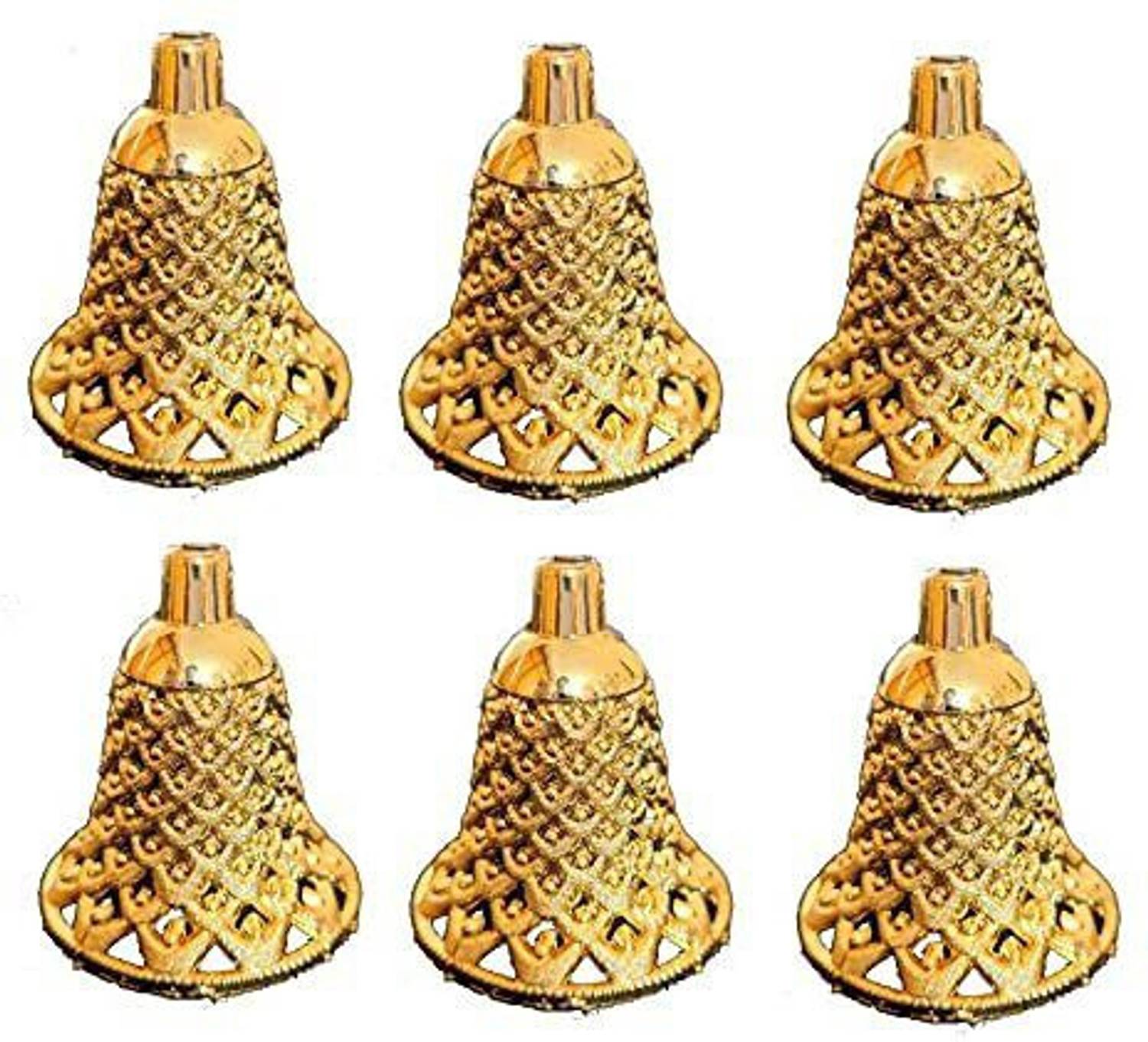 AARSHI CREATION Antique Embossed Plastic Jingle Bells 2.5inch Decoration for Home Pack of 6 Ornamental Bells Pack of 6