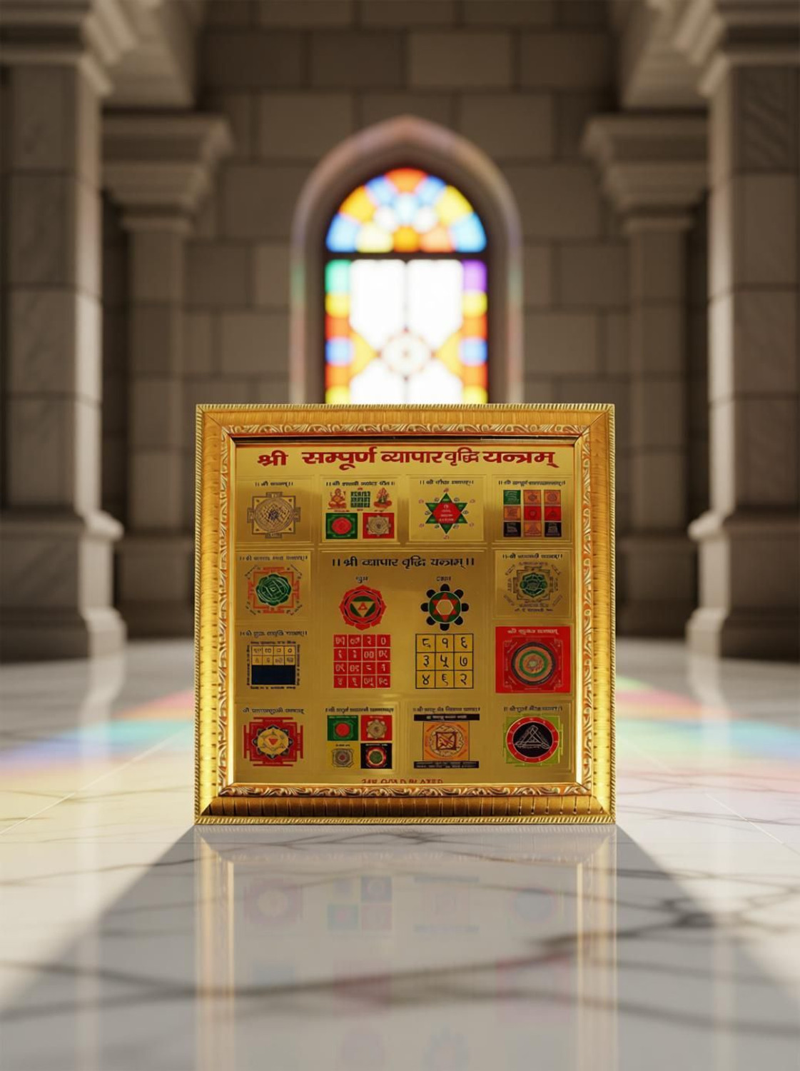 Image of mPix Shree Sampoorna Vyapar Vridhi Yantra in Frame 24CT Gold Plated 19 X 19 CM Wooden Yantra