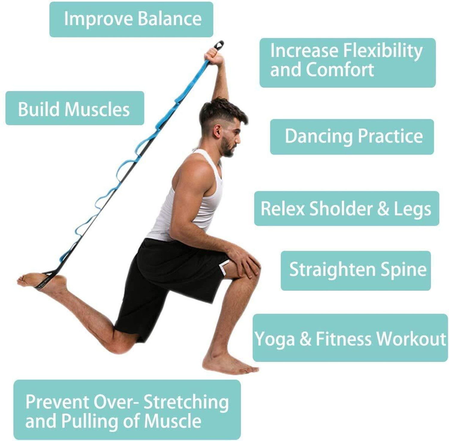 Image of AJRO DEAL Yoga Strap /Belt with 8 loops Extra Safe Adjustable Best for Daily Stretching Cotton, Polyester Yoga Strap