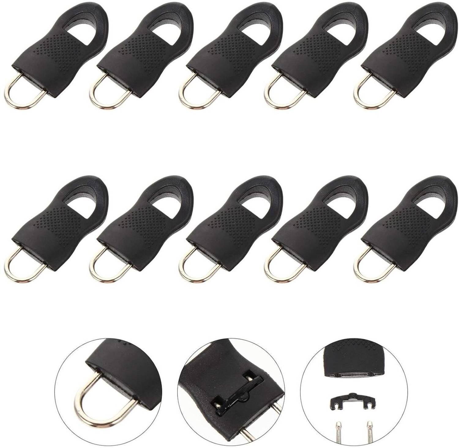 GLAMAXY 10 PCS Zipper Pull, Black Zipper Pull Replacement Kit Zipper Pull