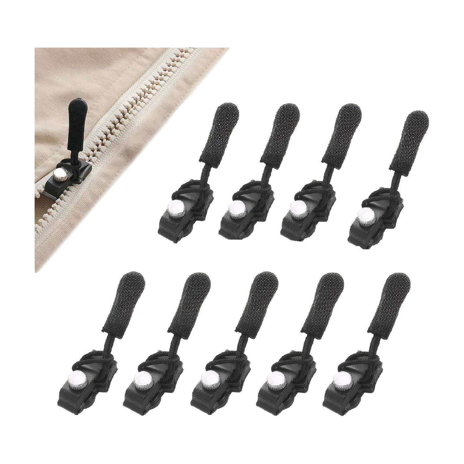 avnish Universal Zipper Repair Kit for Jackets Black Plastic Open-ended Replace 9pc Zipper Pull