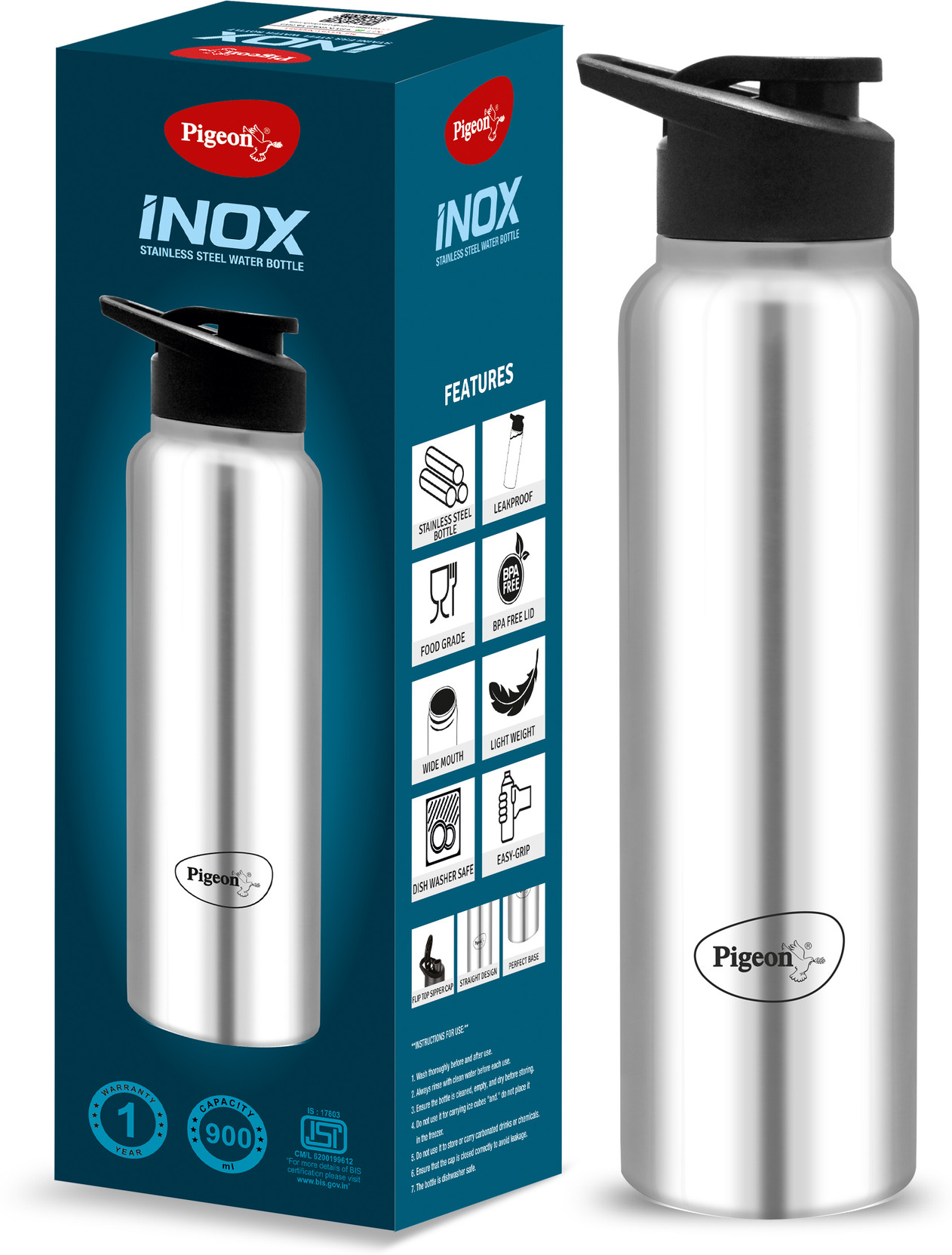 Pigeon Inox 900 ml Stainless Steel Bottle - Buy Pigeon Inox 900 ml Stainless Steel Bottle Online at Best Prices in India - Sports & Fitness | Flipkart.com